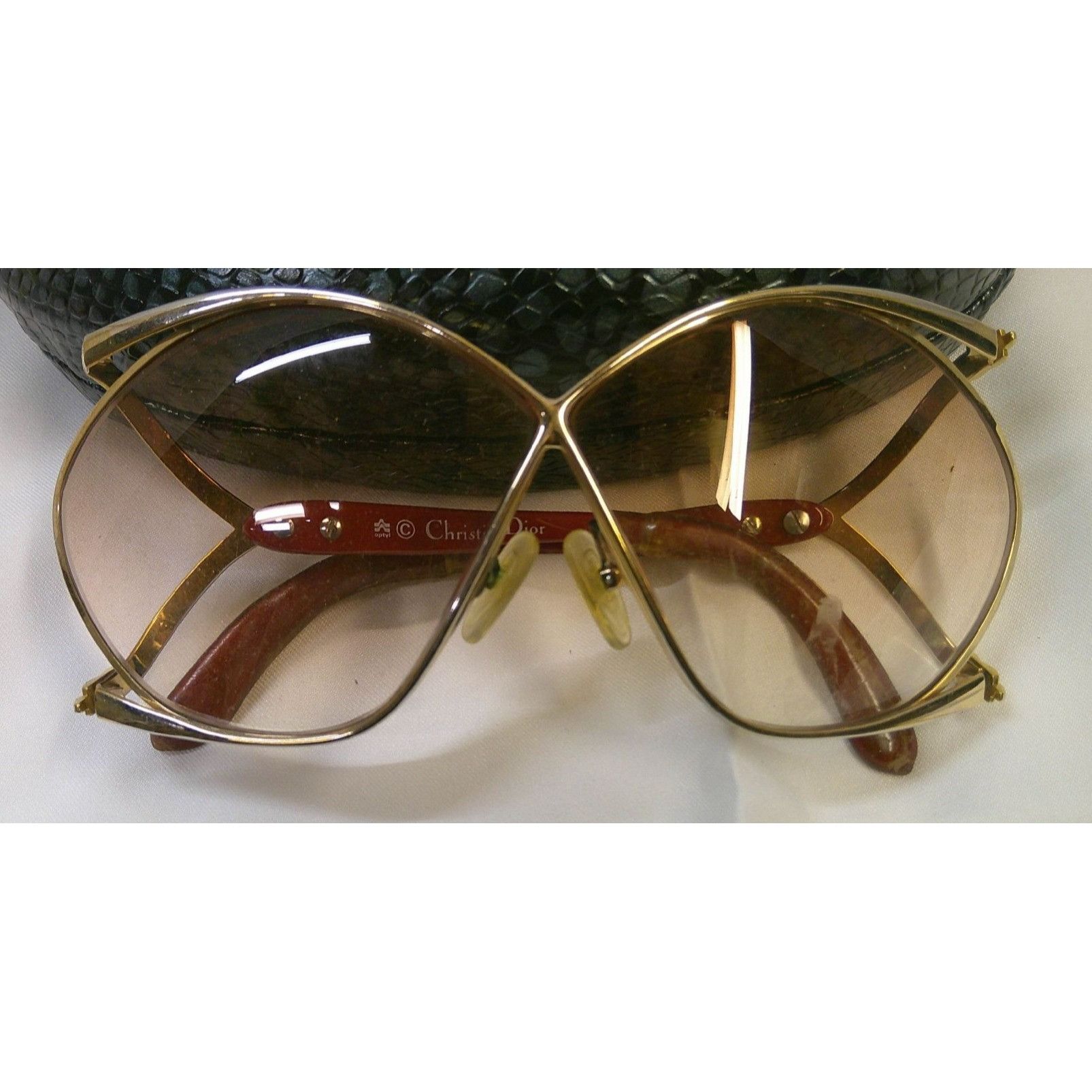 Dior Vintage Christian Dior Butterfly Sunglasses Gold Frame & Bro Size ONE SIZE - 2 Thumbnail