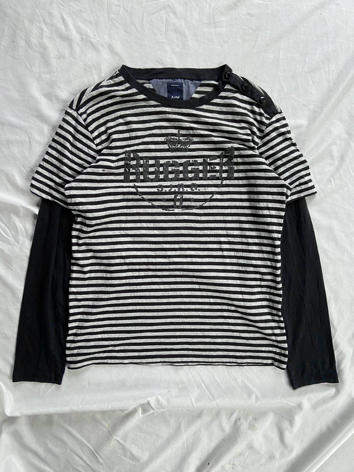 image of Beauty Beast x If Six Was Nine Rugger Basic House 3.j.r.6 Striped Doule Layer Long Sleeve in Black/