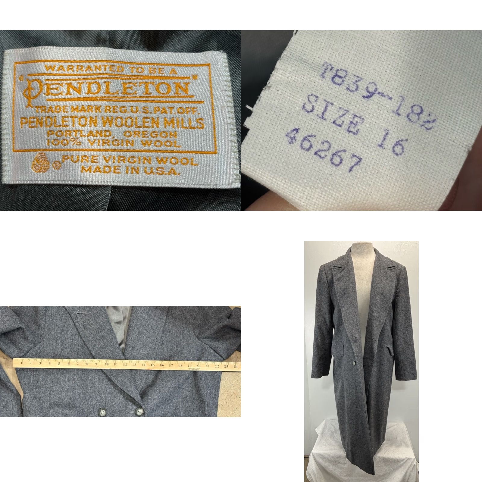 Pendleton Vtg Pendleton Coat Women’s Sz 16 Grey 100% Virgin Wool Trench Double Breasted Size XXL / US 16-18 / IT 52-54 - 8 Thumbnail
