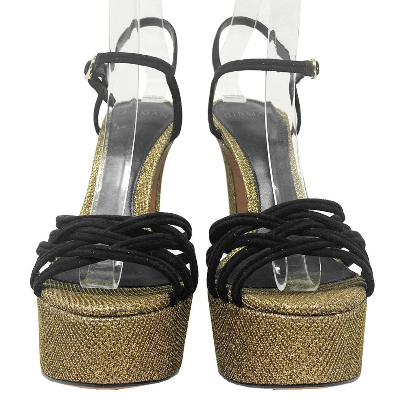 Alexandre Birman Alexandre Birman Black Suede Gold Metallic Platform Sandals Size US 7 / IT 37 - 4 Thumbnail