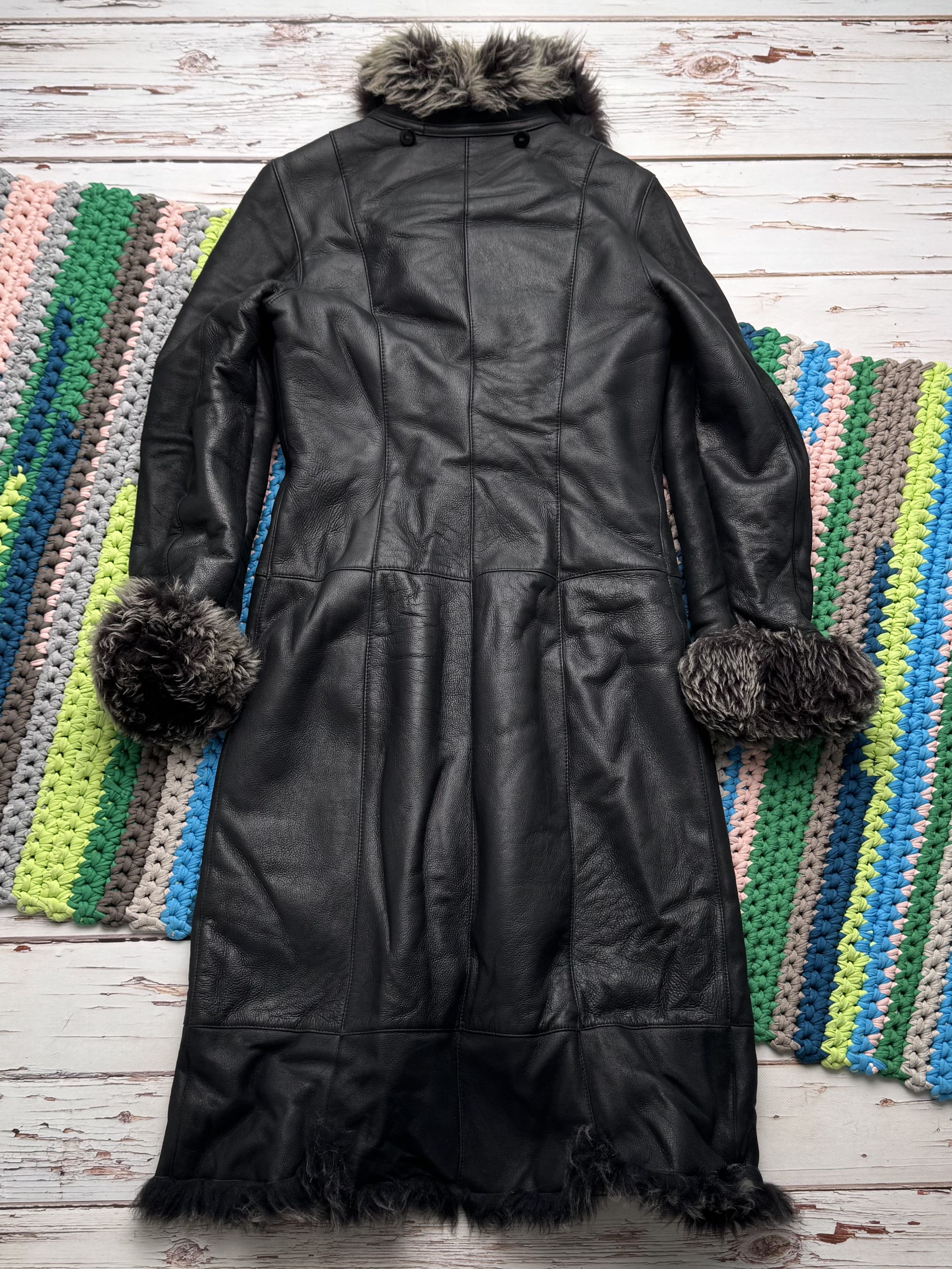 Vintage Y2K Sheepskin Leather Coat Black Shearling Long (ET1) Size M / US 6-8 / IT 42-44 - 12 Thumbnail