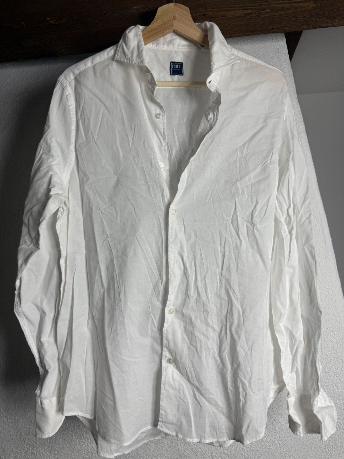 Fedeli Fedeli White Stretch Cotton Dress Shirt Size 40 L Size US L / EU 52-54 / 3 - 1 Thumbnail