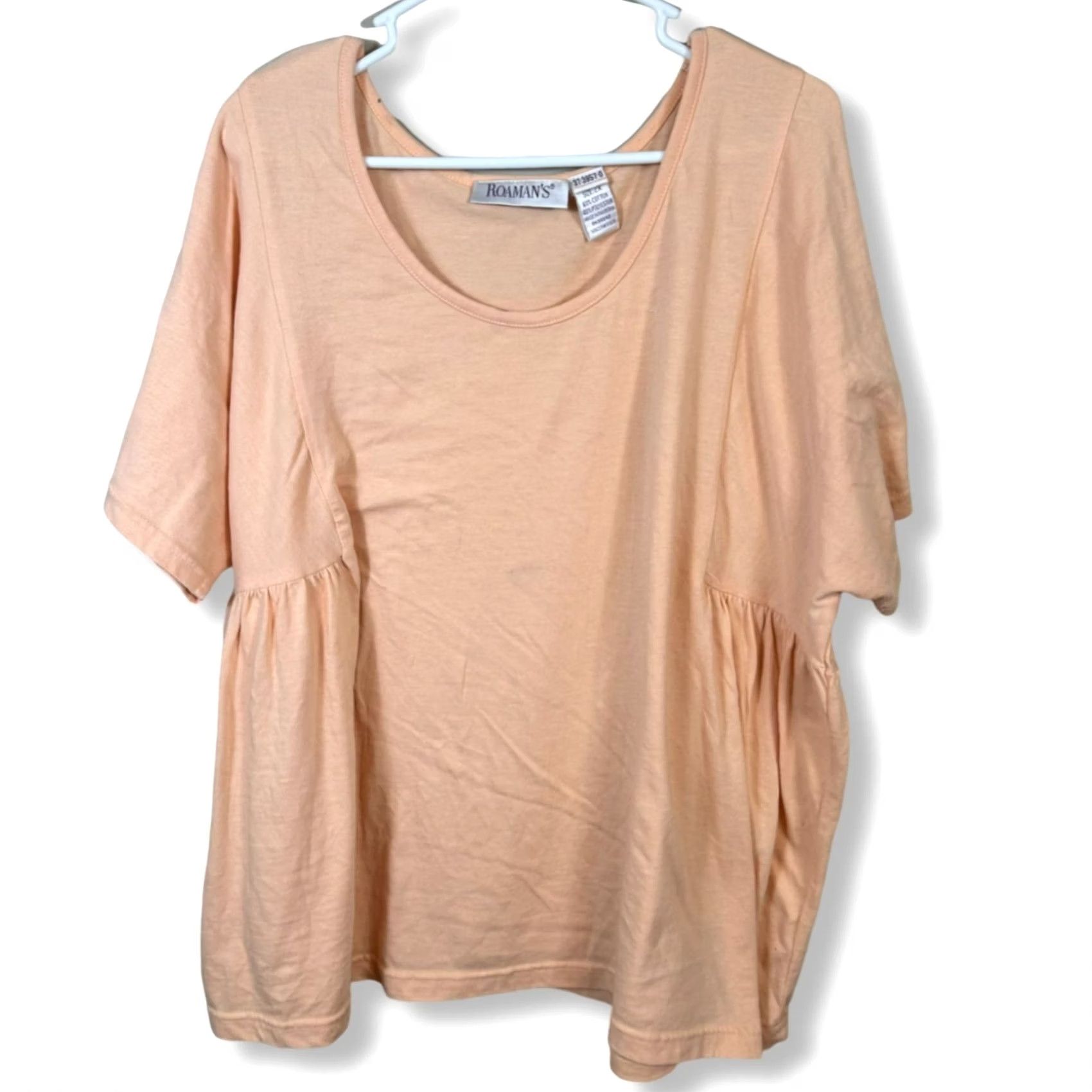 Vintage Roaman’s Blouse Women's 2X Peach Knit Short Sleeve Round Neck Pullover Tunic Plus Size Size XXL / US 16-18 / IT 52-54 - 2 Thumbnail