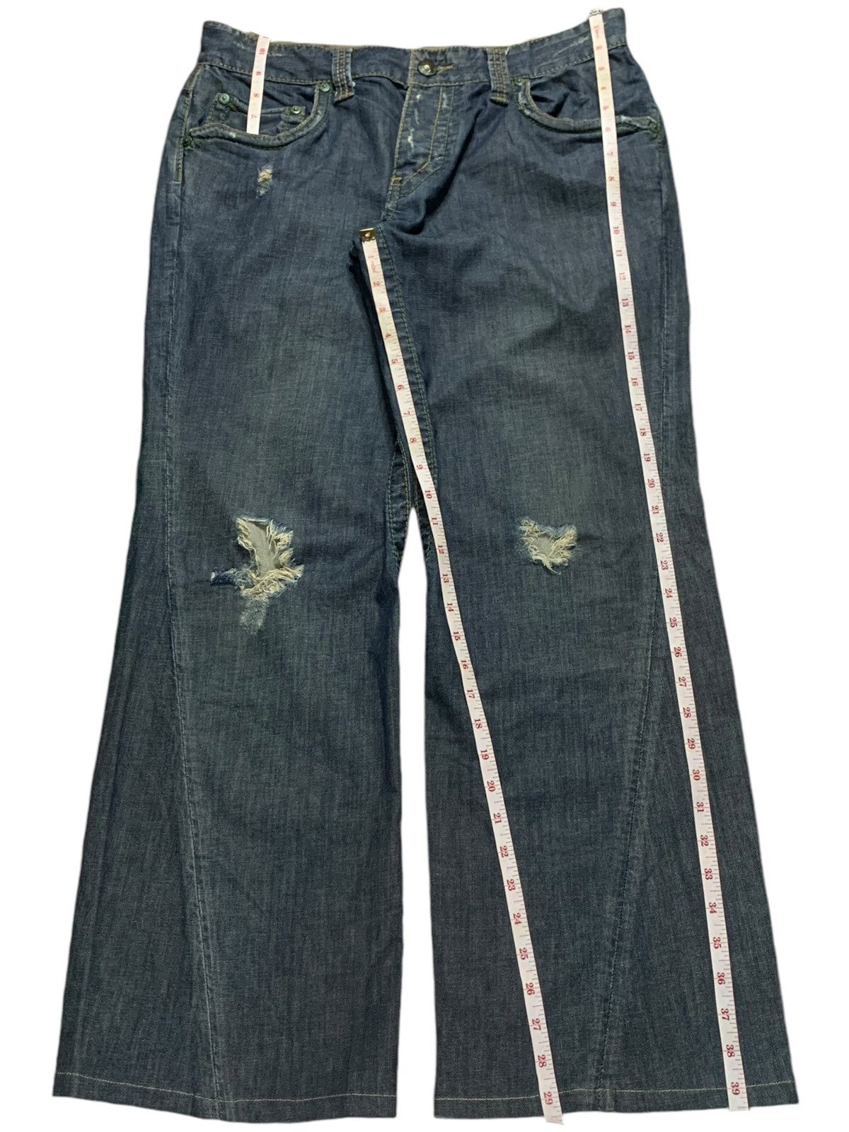 Japanese Brand × Tornado Mart Vintage Japanese Brand Button Fly Distressed Bootcut Jeans Size US 34 / EU 50 - 12 Thumbnail