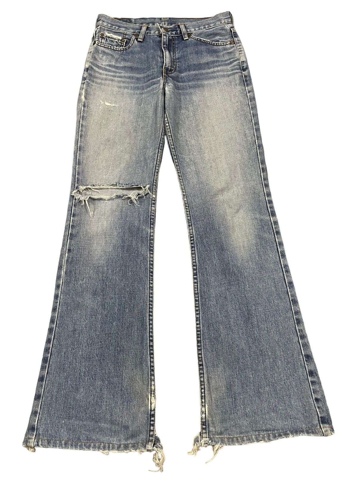 image of Archival Clothing x Levis Vintage Japan 80's Levis Blue Wash Distressed Flare Jeans, Men's (Size 29