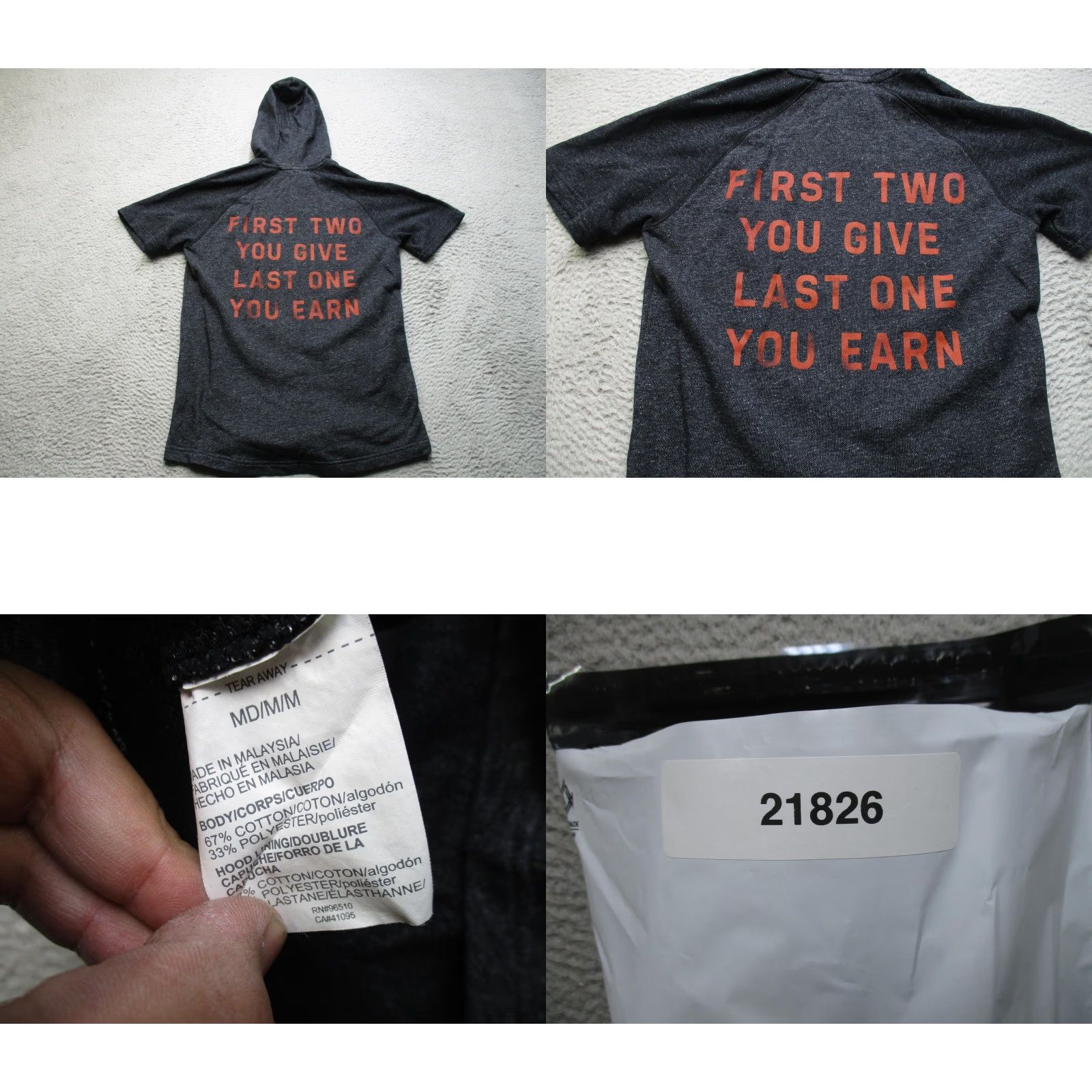 Under Armour Under Armour Project Rock Hoodie Mens M Short Sleeve Blood Sweat Respect Graphic Print Charcoal Gray Size US M / EU 48-50 / 2 - 8 Thumbnail