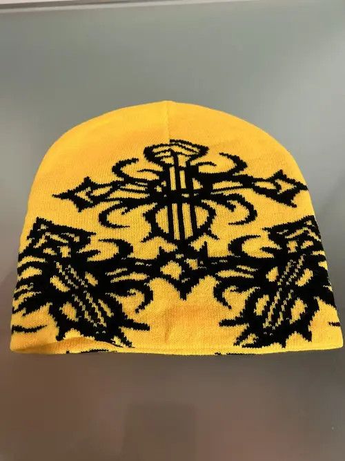 image of Vintage Gothic Cross Beanie (Yellow), Men's