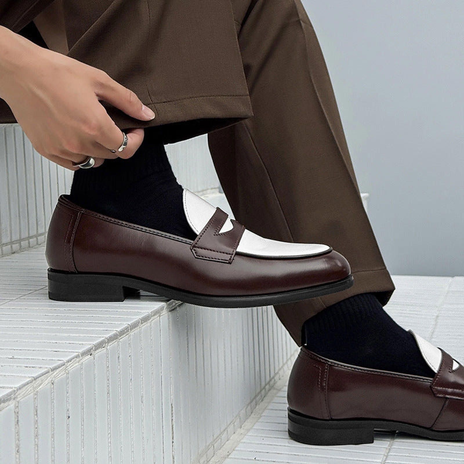 Leather Two-Tone Contrast Leather Loafer | British Slip-On Size US 8 / EU 41 - 5 Thumbnail