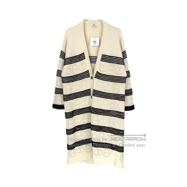 Hermes Hermes Striped Pig Nose 3D Logo Cashmere Long Cardigan Size XXS / US 00 / IT 34 - 1 Thumbnail