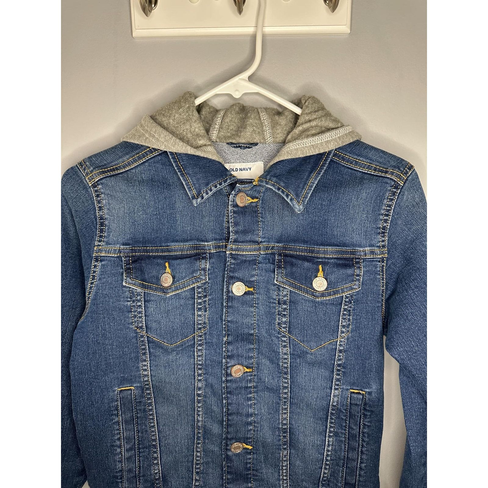 Old Navy Old Navy Long Sleeve Hooded Jean Trucker Jacket Blue L/10-12 Size L / US 10 / IT 46 - 5 Thumbnail