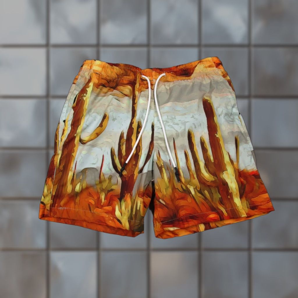 Jordan Craig Jordan Craig Shorts Mens Large Orange AOP Graphic Print Beach Travel Cactus Size US 33 - 1 Thumbnail