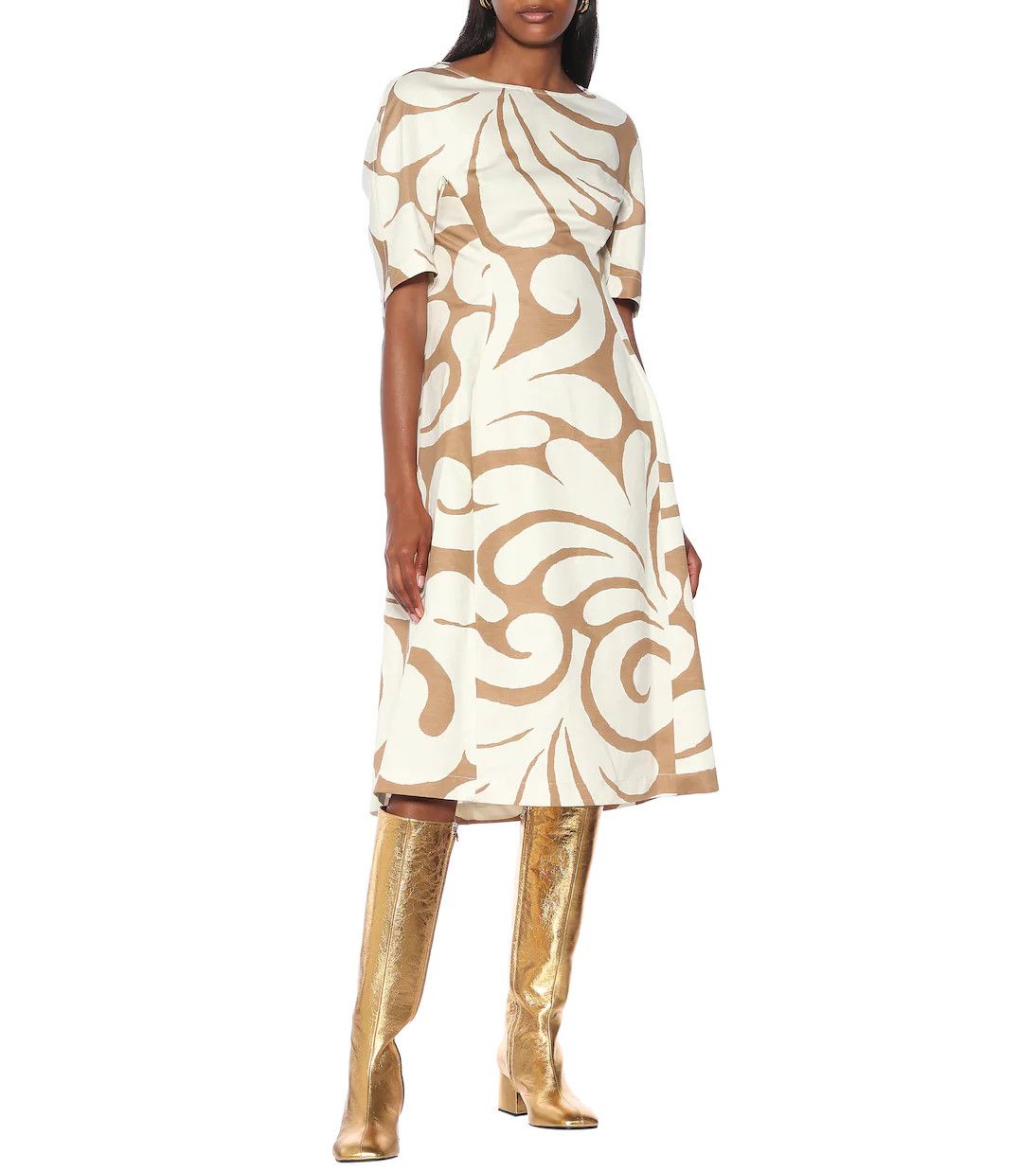 Marni o1y1025 Midi Dress in Camel/White Size XS / US 0-2 / IT 36-38 - 2 Thumbnail