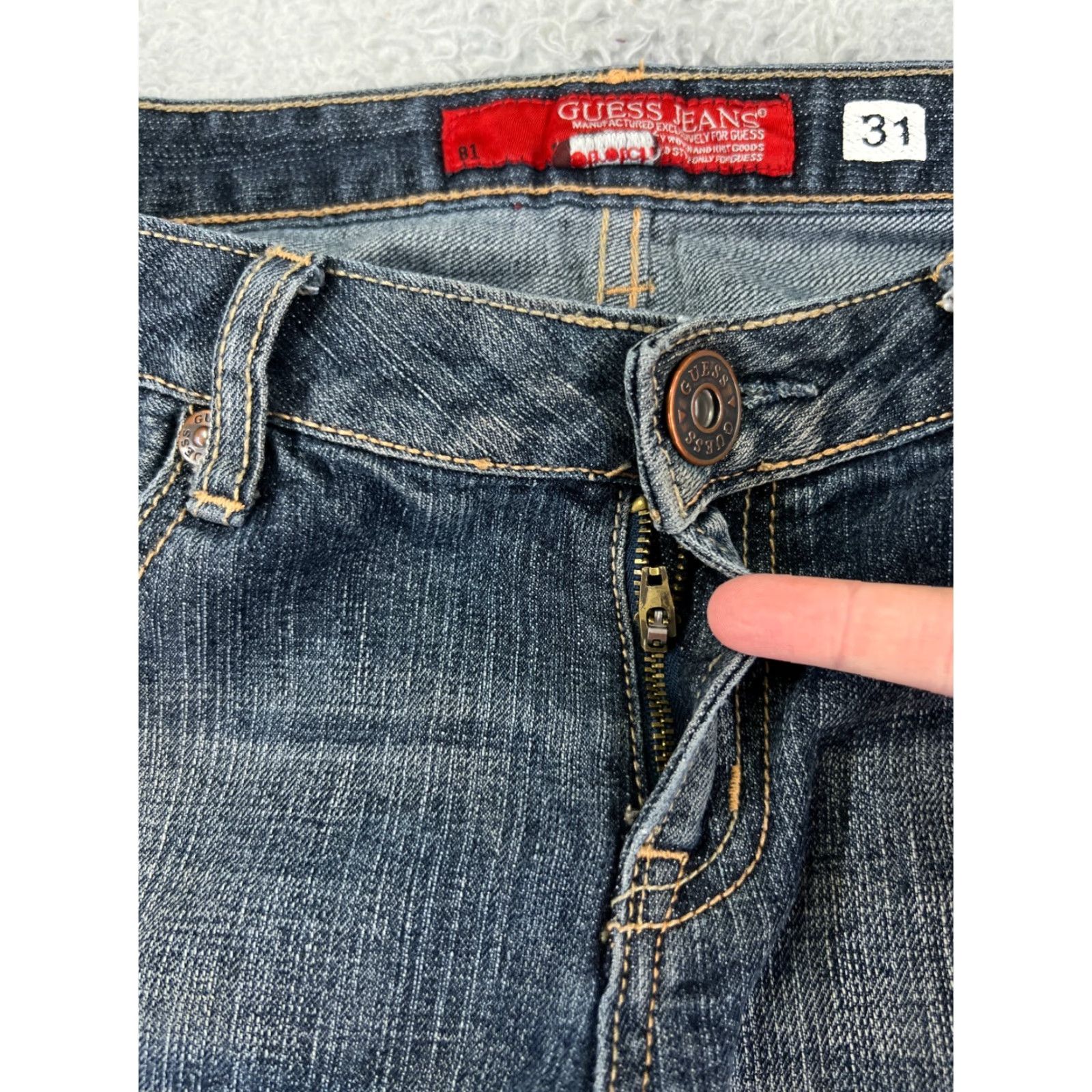 Guess GUESS Jeans Denim Bootcut 27 Blue Womens Low Rise Distressed 5-Pocket Inseam 32 inches Regular Cotton Pant Size 27" / US 4 / IT 40 - 5 Thumbnail