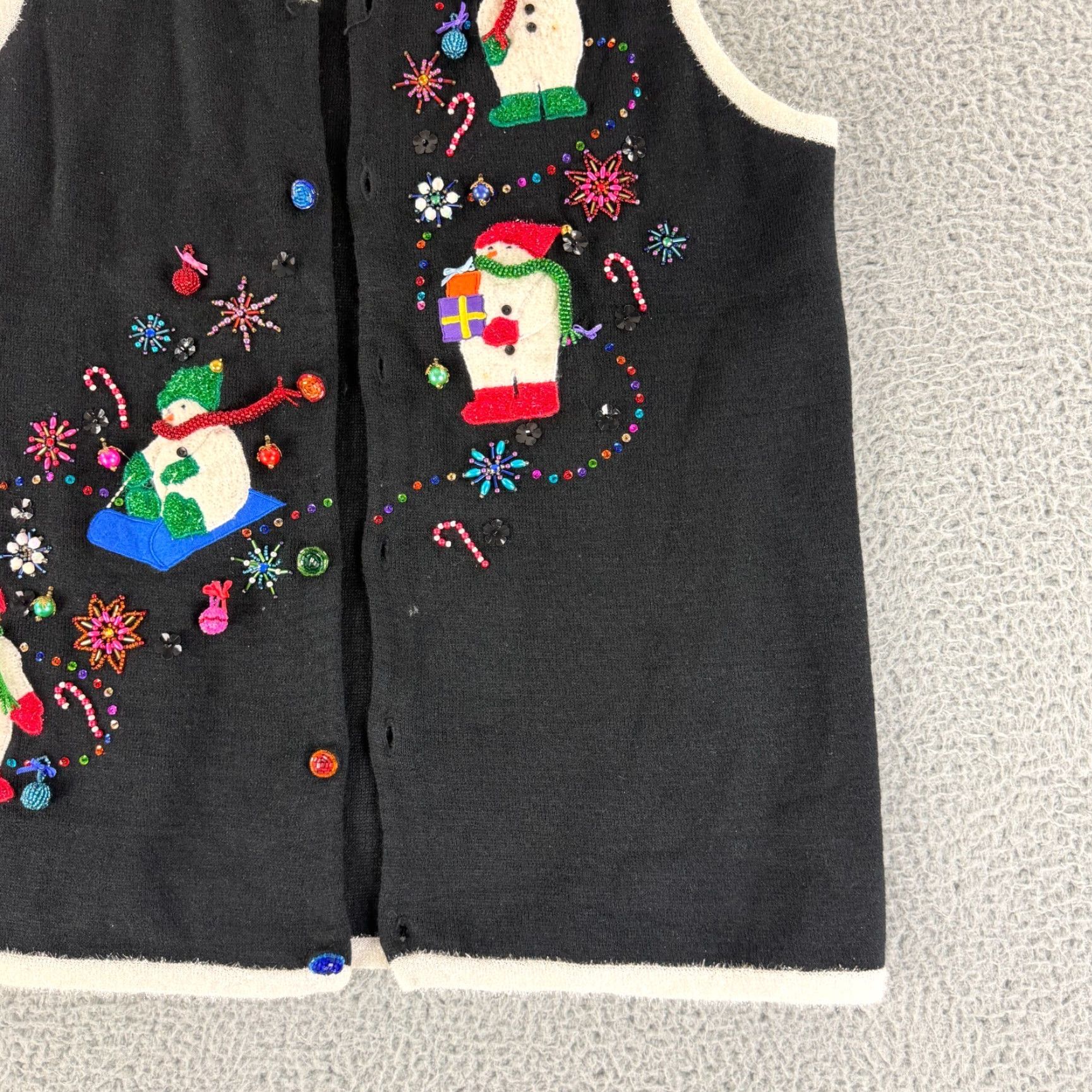 Quacker Factory Quacker Factory Sweater Vest Womens Large Black Christmas Snowman Beaded Knit Size L / US 10 / IT 46 - 4 Thumbnail