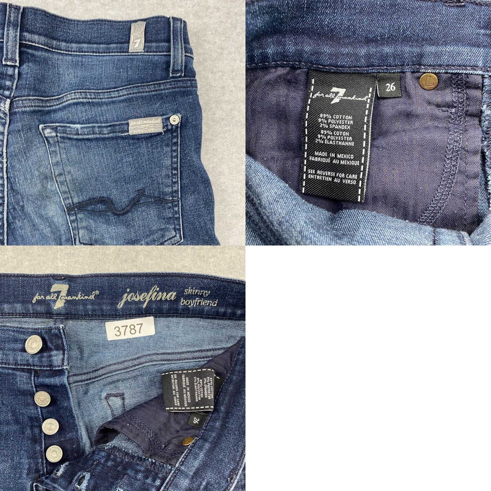 7 For All Mankind VINTAGE? (No) 7 For All Mankind Josefina Jeans Women 26 Blue Skinny Jeans 5-Pocket Distressed Button-Fly with Stretch Size 26" / US 2 / IT 38 - 9 Thumbnail