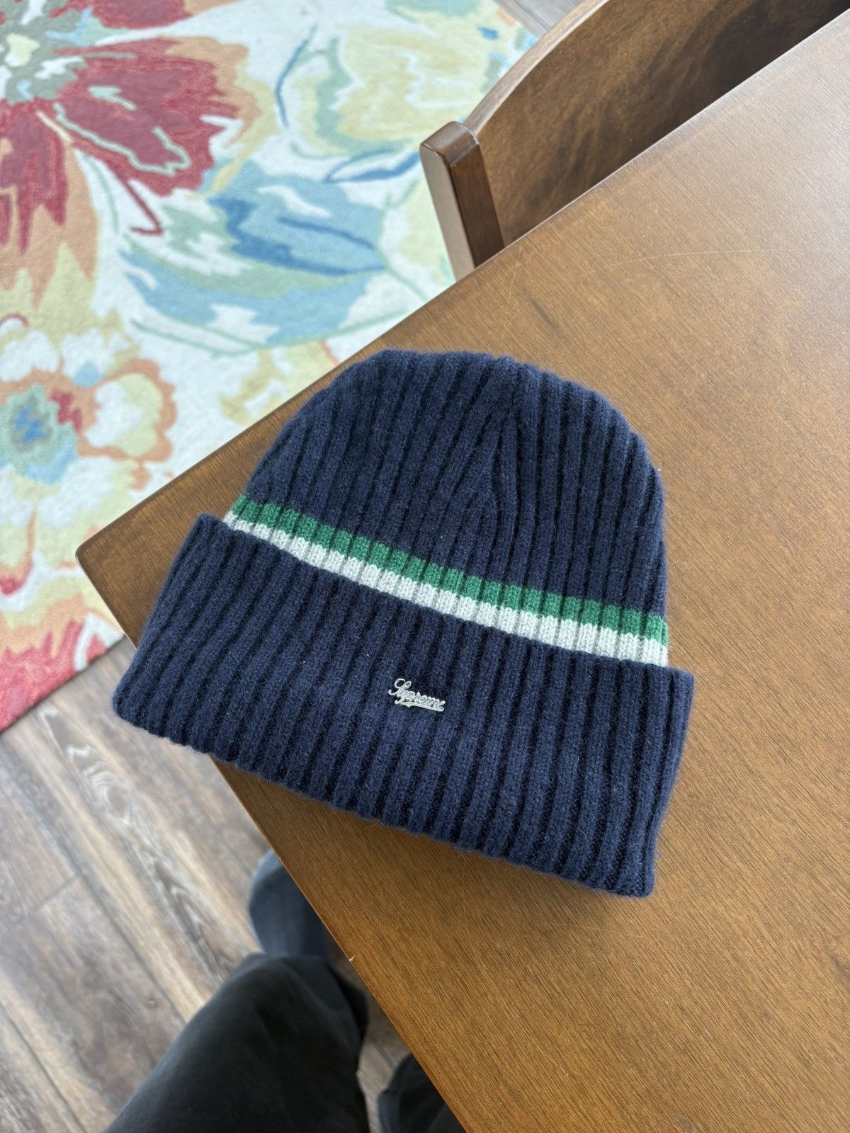 Supreme Stripe Cashmere Beanie FW23 Navy