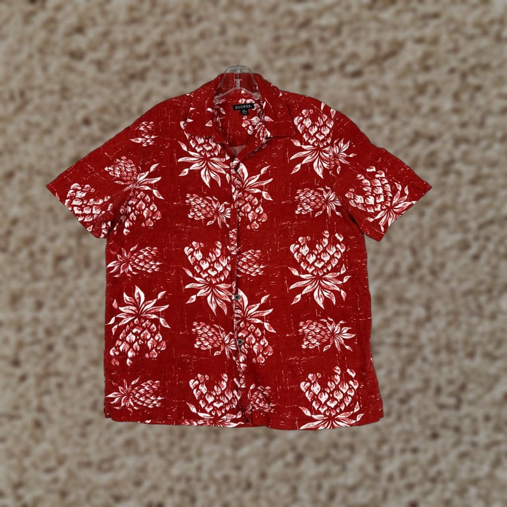 George George Shirt Adult M Red White Floral Button Up Hawaiian Rayon Size US M / EU 48-50 / 2 - 1 Thumbnail