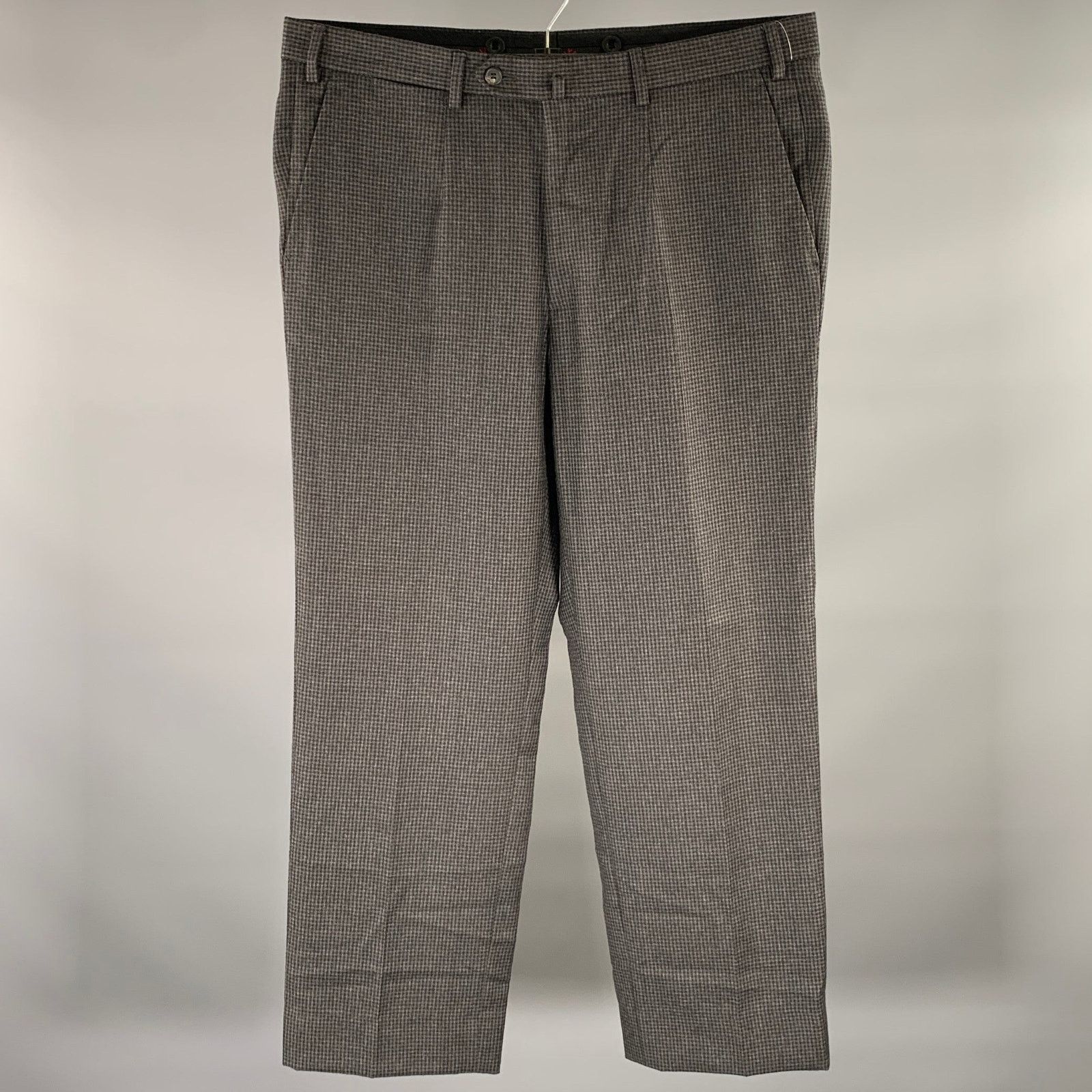 Isaia ISAIA Size 36 Grey Black Gingham Wool Pleated Dress Pants Size US 36 / EU 52 - 1 Thumbnail