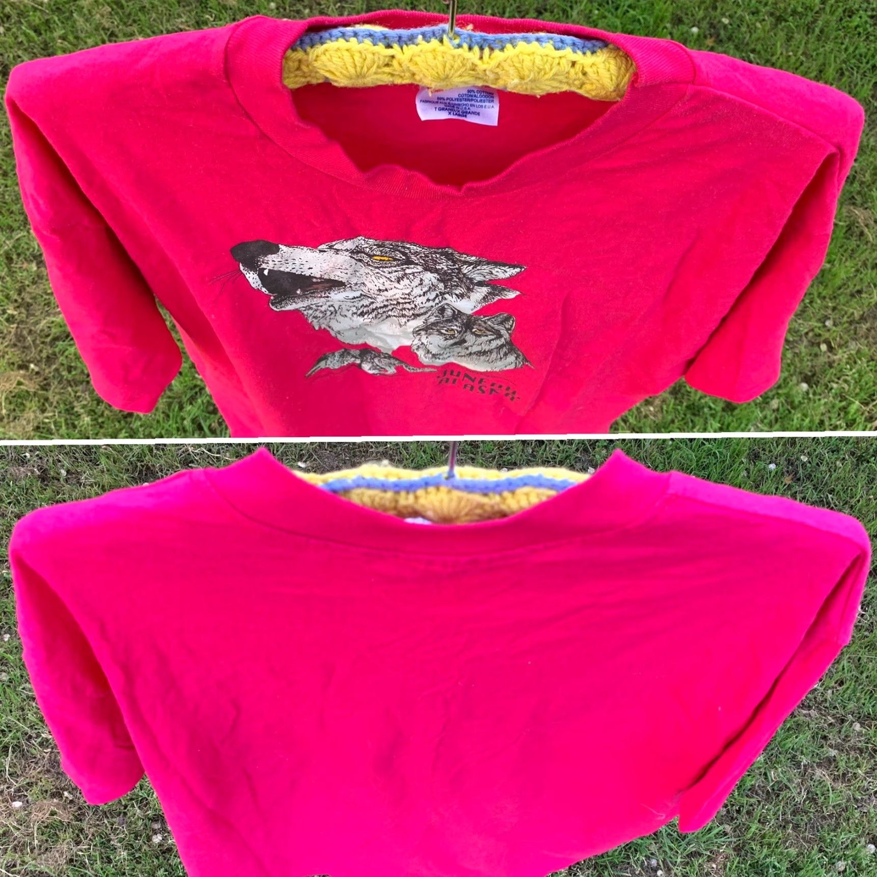 Hanes VINTAGE Hanes Heavyweight 50/50 T-Shirt Wolf Graphics Juneau Alaska 1990s 1993 XL Mens Pink Short Sleeve Crew Neck Graphic Print Size US XL / EU 56 / 4 - 3 Thumbnail