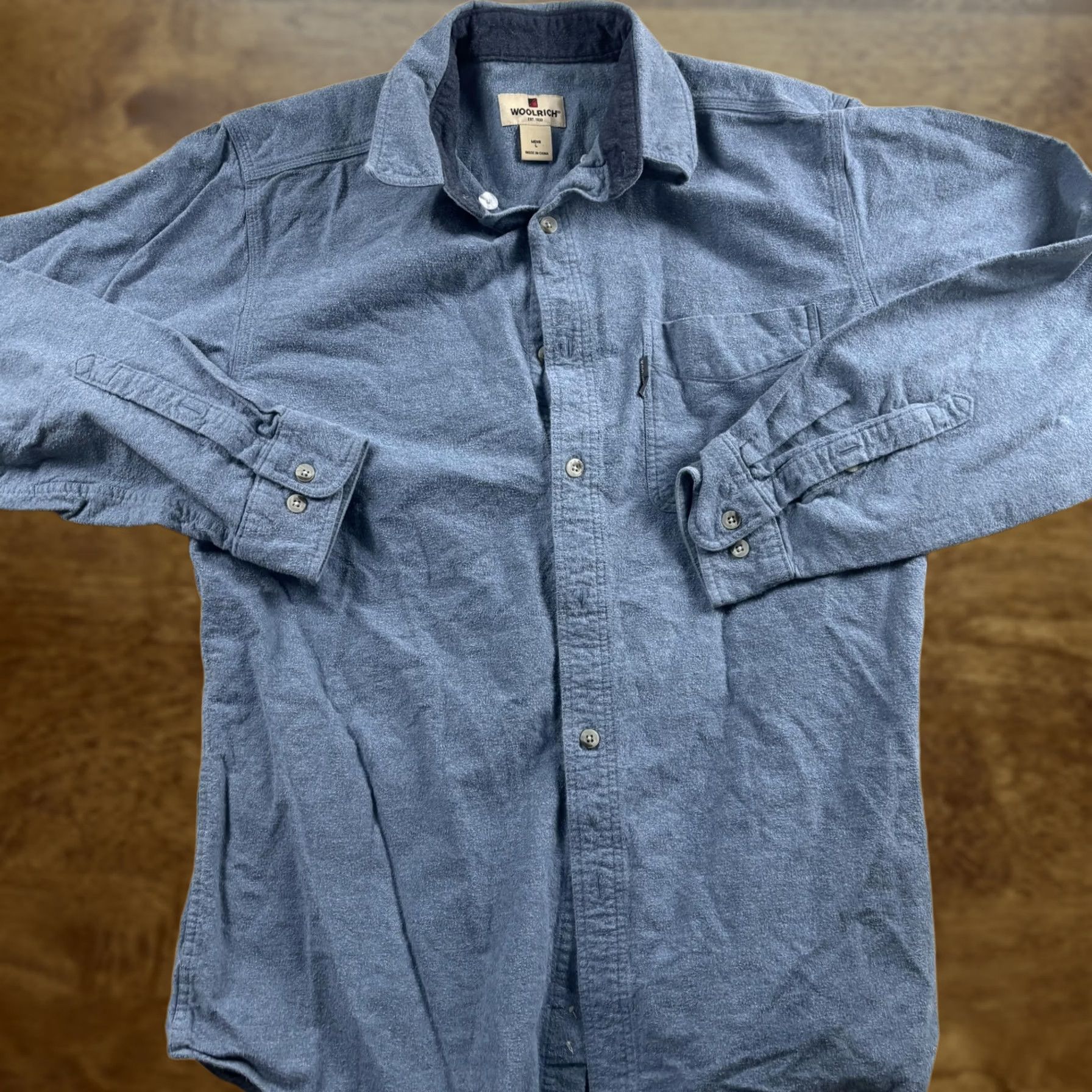 Vintage Woolrich Flannel Shirt Mens L Blue Solid Long Sleeve Button Up Casual Soft Size US L / EU 52-54 / 3 - 1 Thumbnail