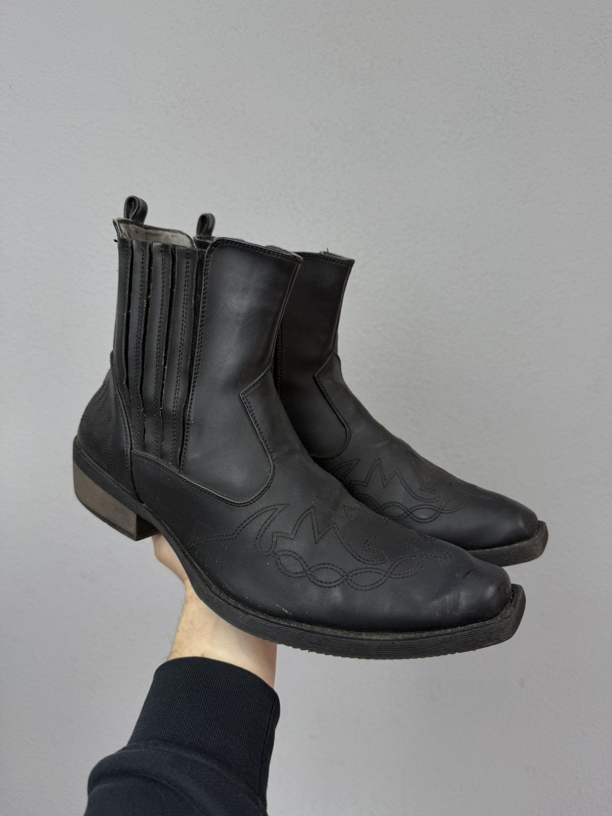 If Six Was Nine AS 98 Vibe Artisan Black Leather Side Cowboy Biker Boots Size US 12.5 / EU 45-46 - 3 Thumbnail