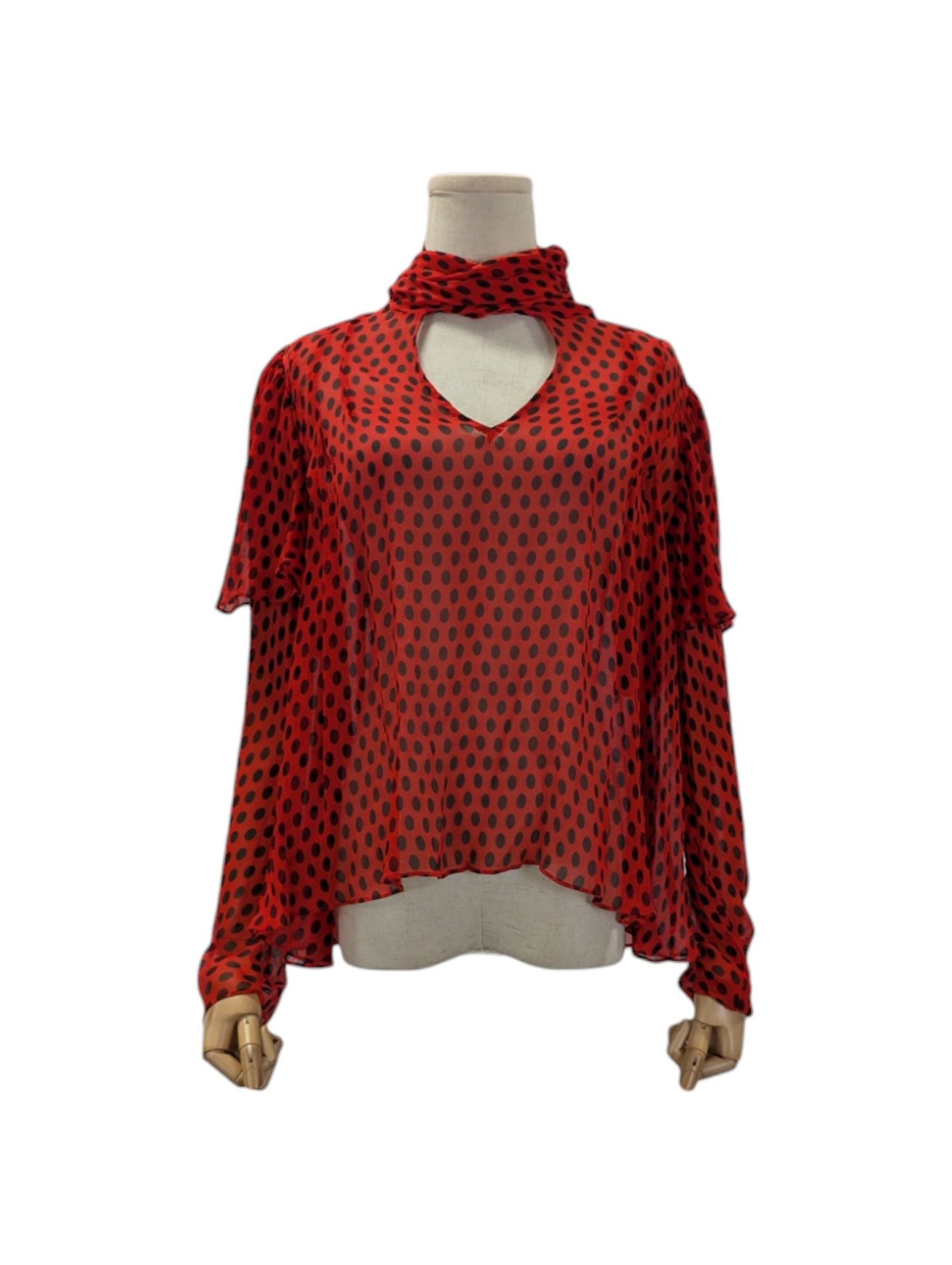 Diane von Furstenberg Red Polkadots Sheer Short Sleeve Top Size XS / US 0-2 / IT 36-38 - 1 Thumbnail