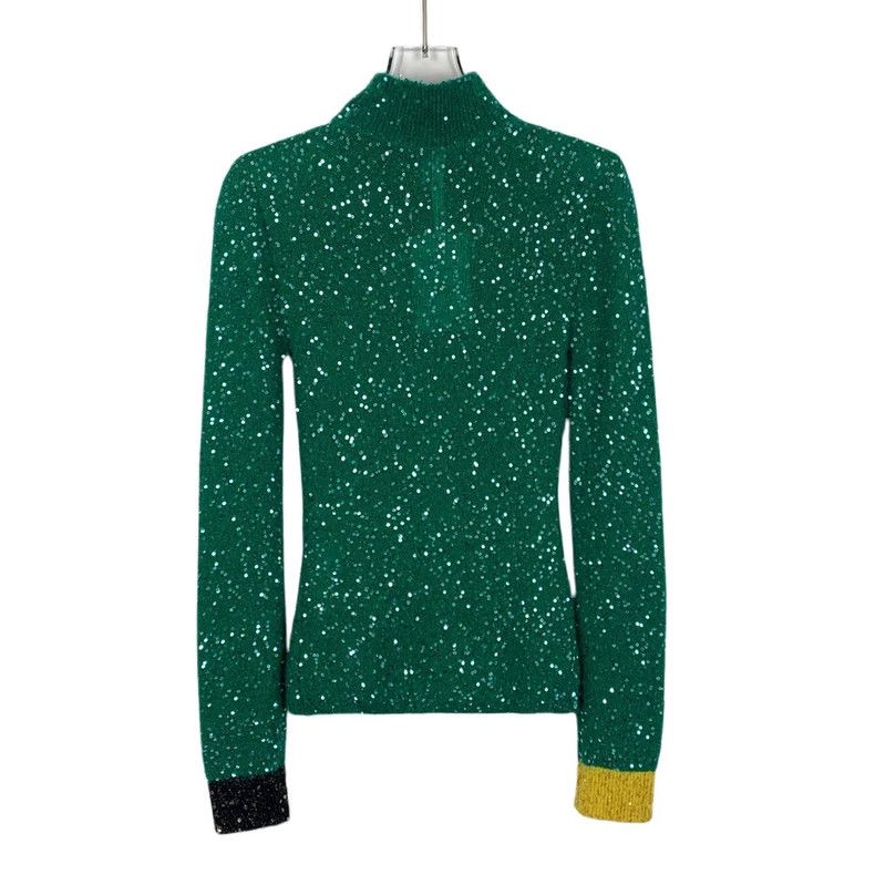 Loewe Loewe Green sequined half high collar knit sweater Size S / US 4 / IT 40 - 2 Thumbnail