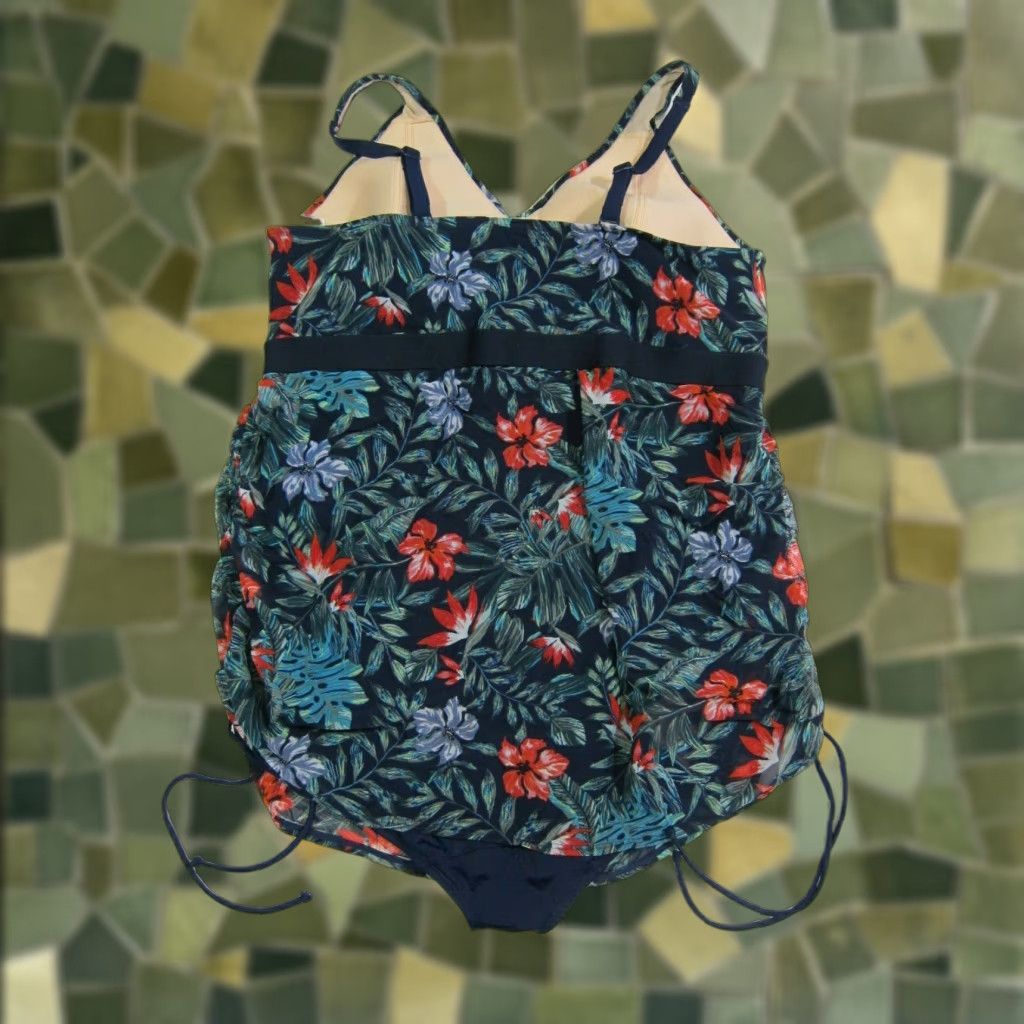 Vintage NWT Cacique Blue Green Floral Lightly Lined One Piece Swimsuit Dress Women 24 Size 4XL / US 24-26 - 1 Thumbnail