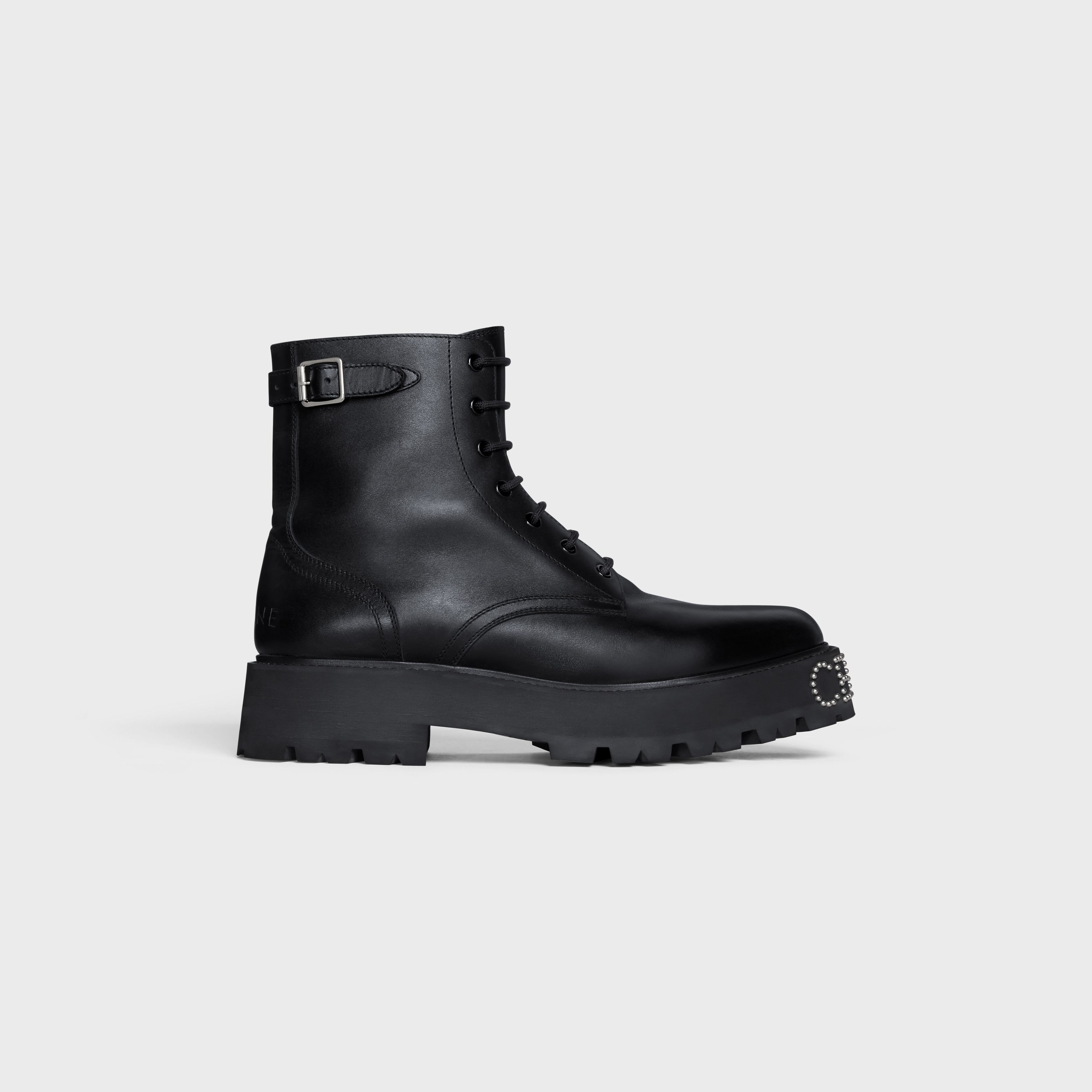 Bulky Lace-up Boot with Studded Outsole in Shiny Bull