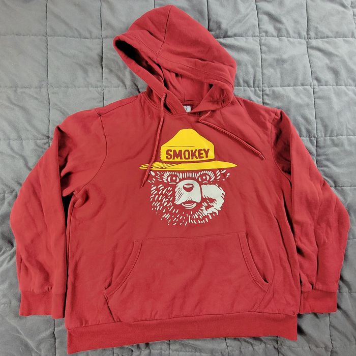 Sonoma Sonoma Smokey The Bear Mens XL Red Graphic Fleece Hoodie Lon
