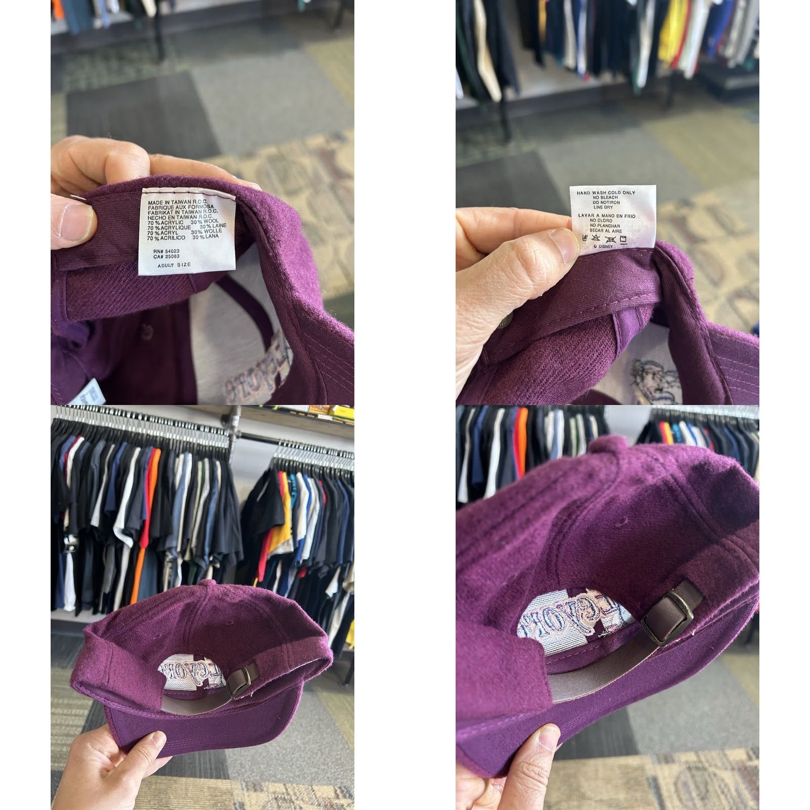 Disney VINTAGE Disney Eeyore Strapback Hat Cap Wool Felt Adult Adjustable Unisex 90s Disney Store Baseball Cap Purple Size ONE SIZE - 8 Thumbnail