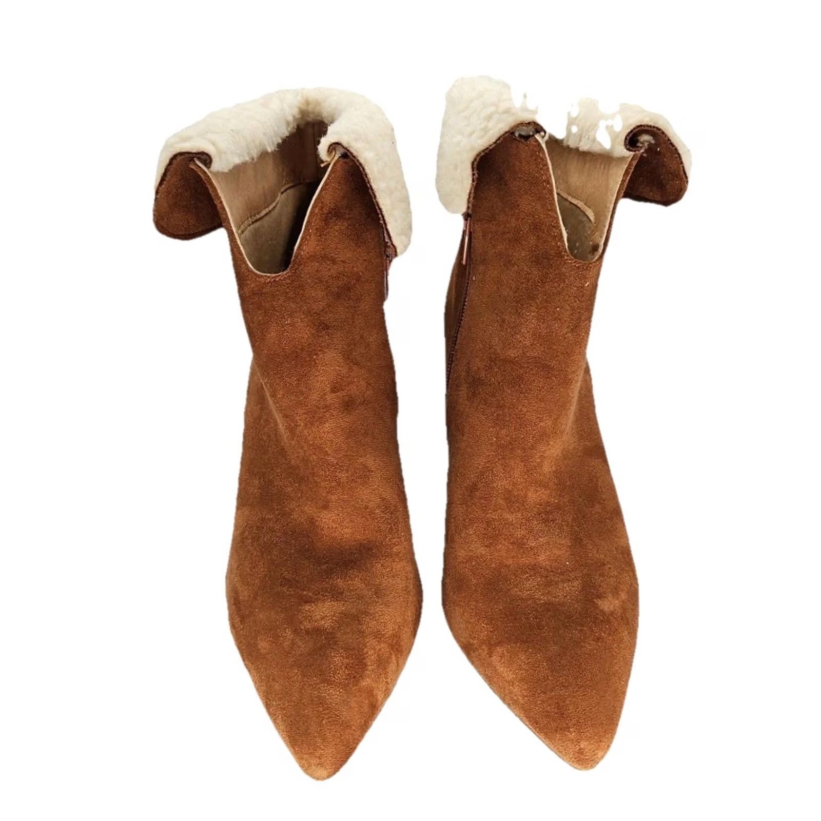 Vintage Yoki Ankle Boots Women 10 Brown Faux Suede Shearling Pointed Toe Block Heel Shoes Size US 10 / IT 40 - 2 Thumbnail