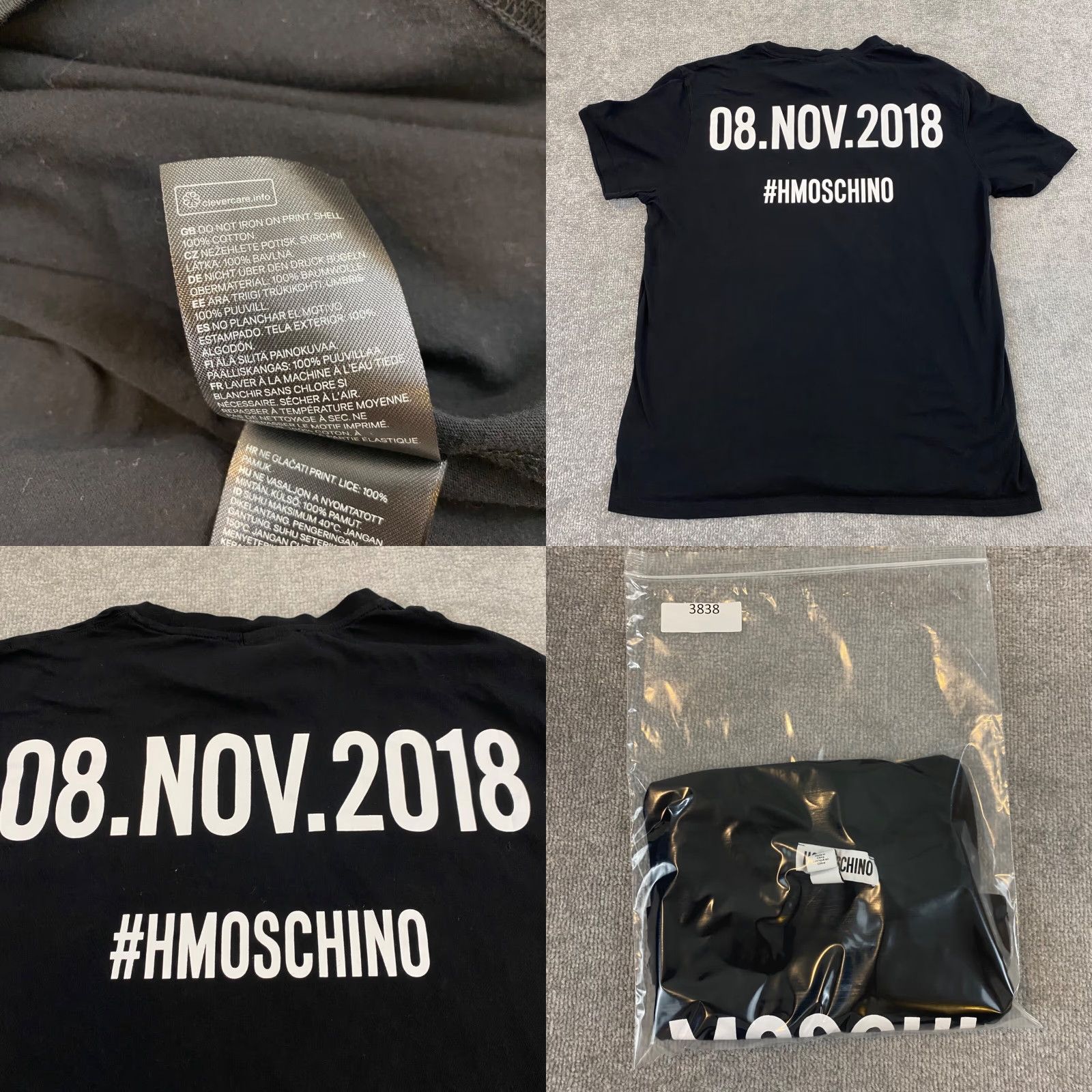 Moschino VINTAGE Moschino x H&M H&MOSCHINO Designer Jeremy Scott Shirt Mens M Black Short Sleeve Crew Neck Logo Graphic Tee Size US M / EU 48-50 / 2 - 8 Thumbnail