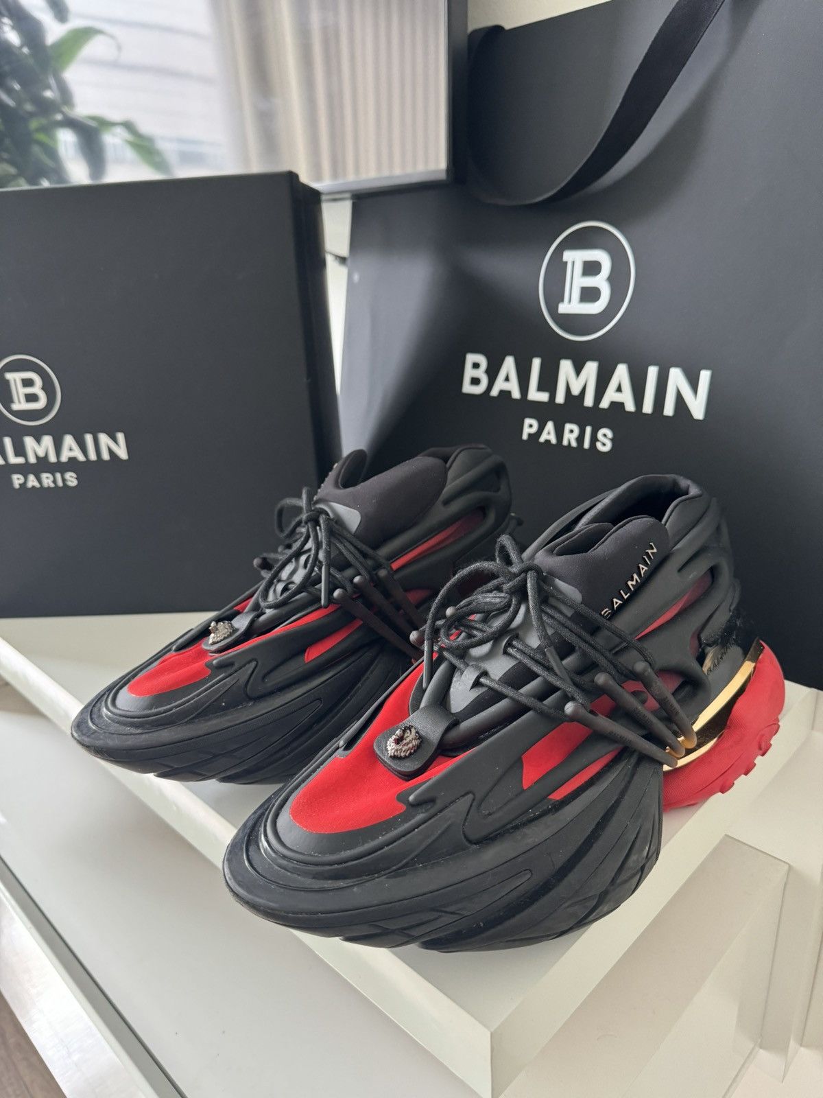 Balmain Unicorn low-top trainers in neoprene and calfskin Size US 9 / EU 42 - 1 Thumbnail