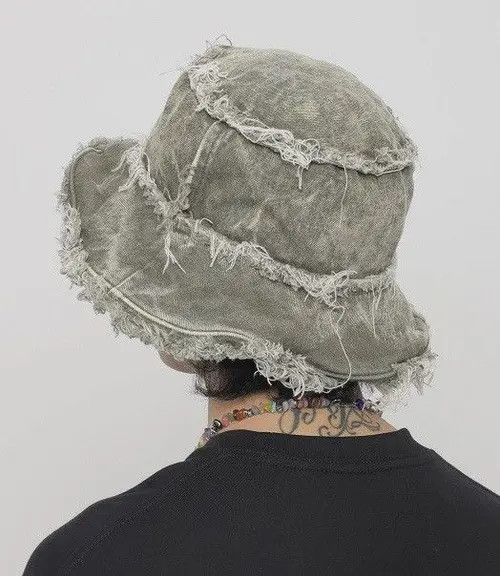 Japanese Brand Avant garde washed reversible distressed raw bucket hat Size ONE SIZE - 5 Thumbnail