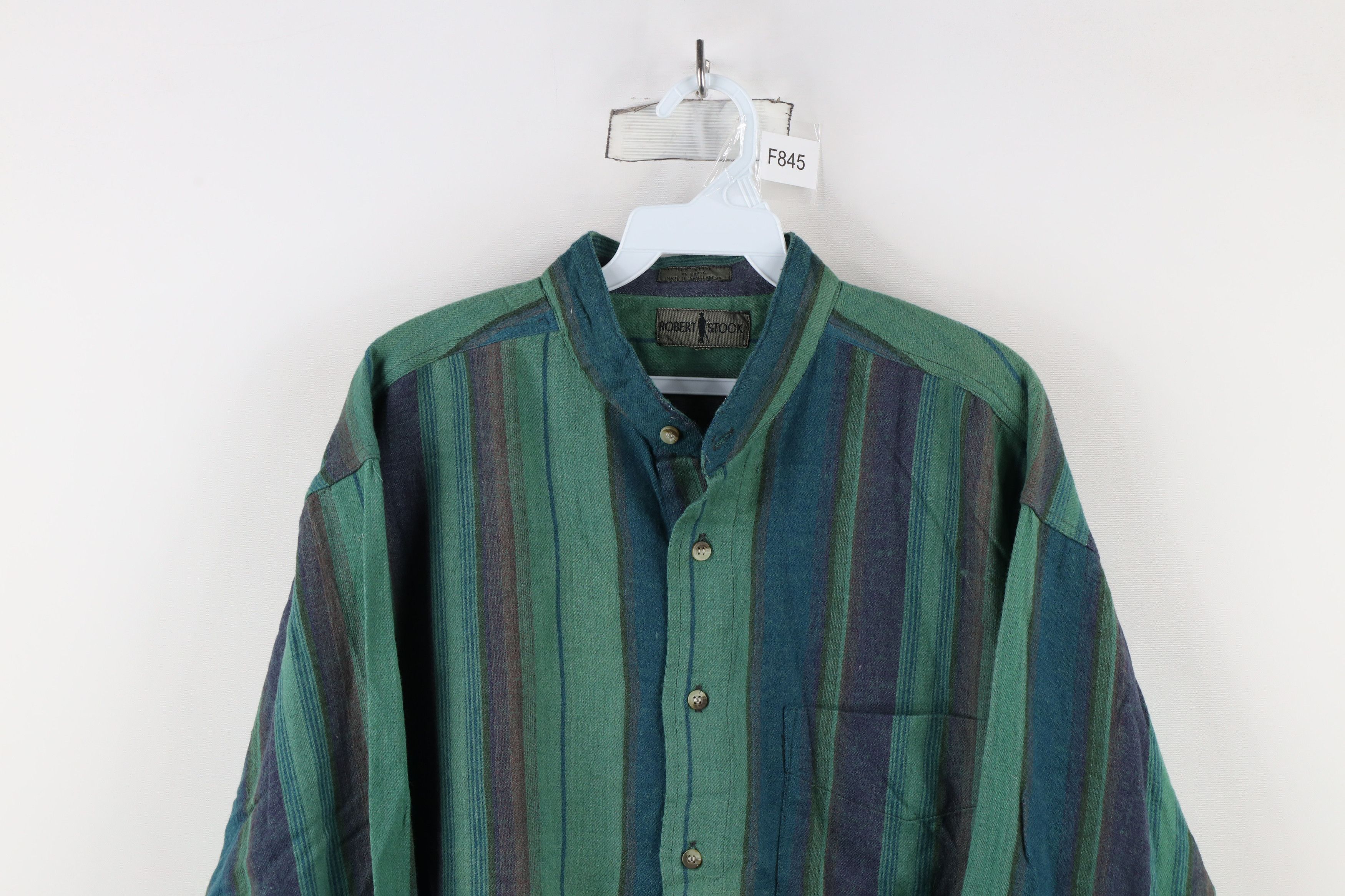Vintage Vintage 90s Streetwear Flannel Band Collar Button Shirt Size US XL / EU 56 / 4 - 2 Thumbnail