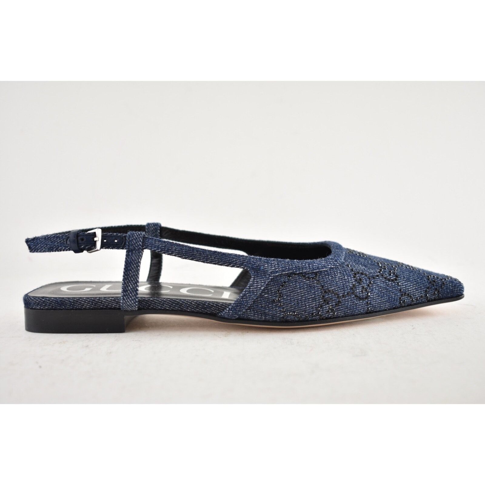 Gucci Gucci Demi Denim Blue Black Crystal Slingback Ballerina Size US 6 / IT 36 - 2 Thumbnail