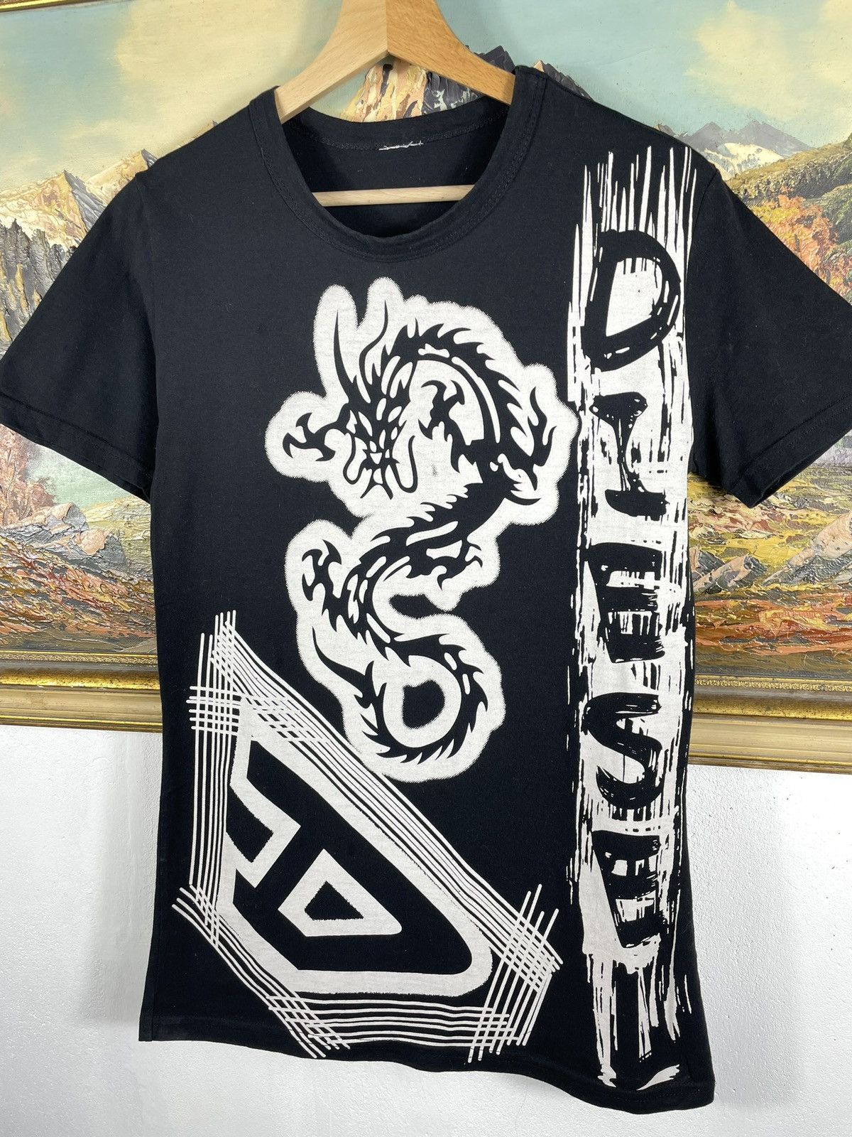 Diesel × Japanese Brand × Vintage Black Retro 00s Diesel T Short Tee Dragon Big Logo Skate Size US XS / EU 42 / 0 - 4 Thumbnail