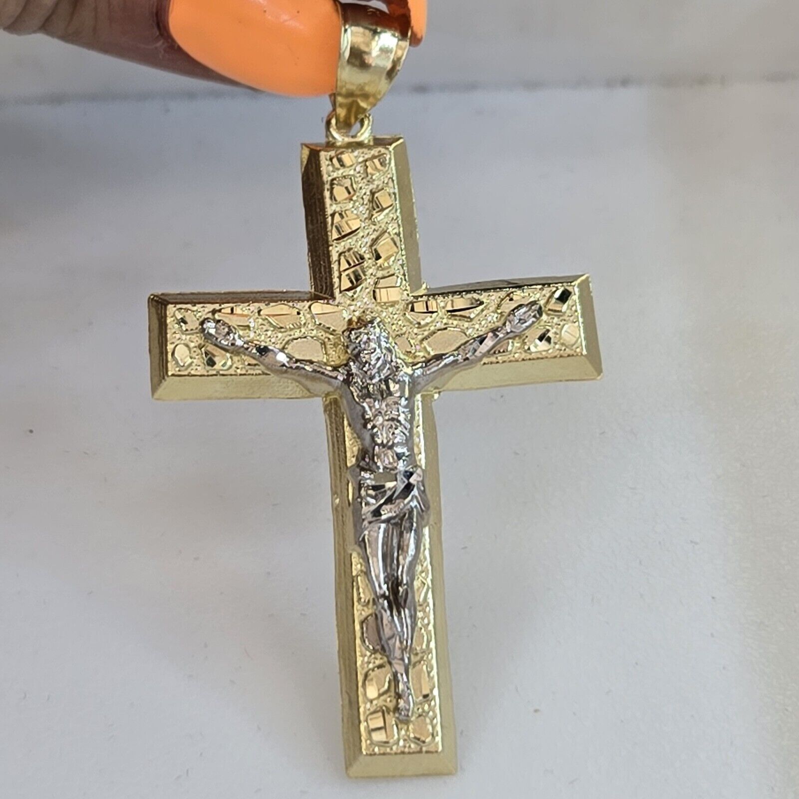 Real 10k Gold nugget Jesus Crucifix Cross Pendant charm