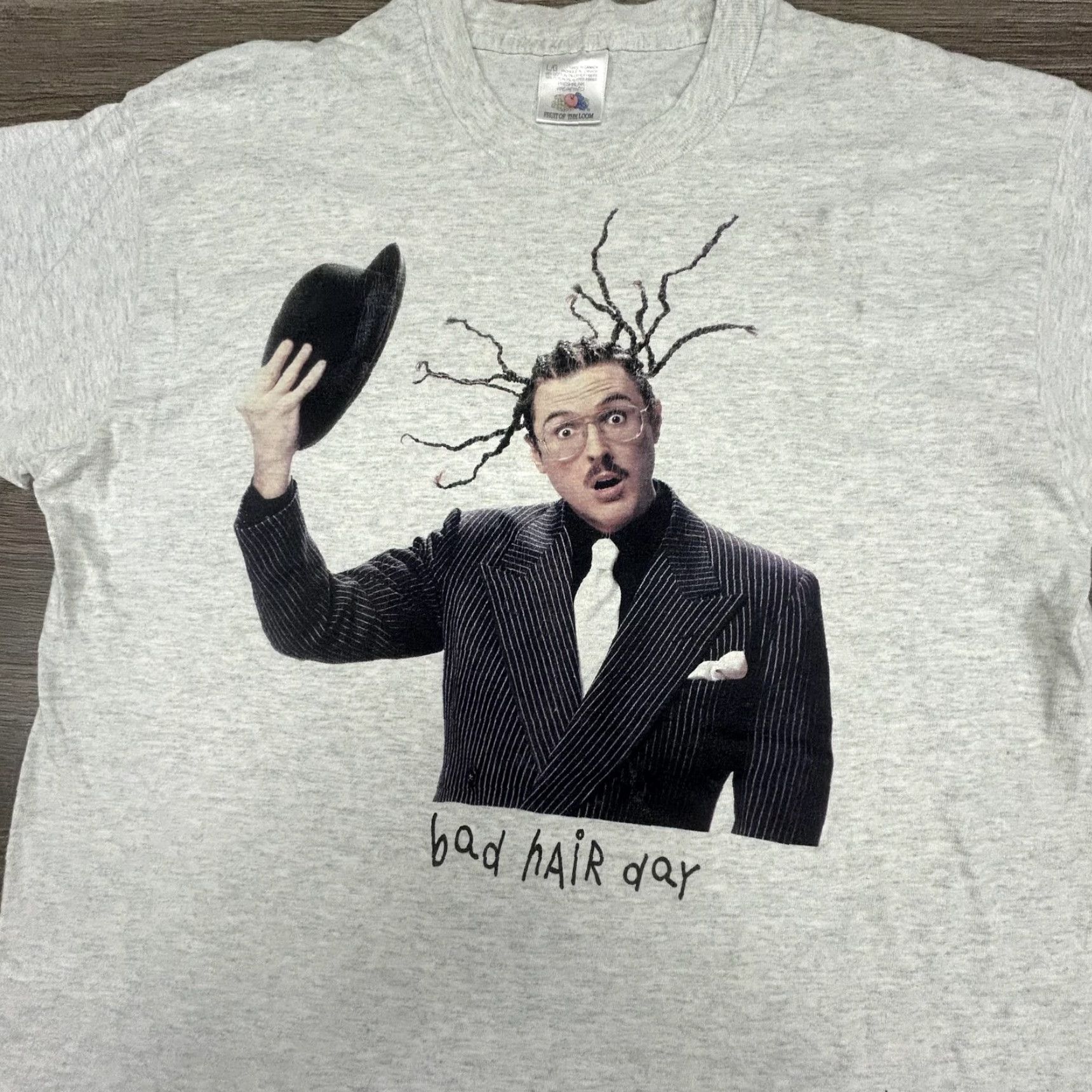 Fruit Of The Loom VINTAGE Weird Al Yankovic Shirt Mens Large Gray Bad Hair Tour 1996 Graphic 90s Size US L / EU 52-54 / 3 - 3 Thumbnail