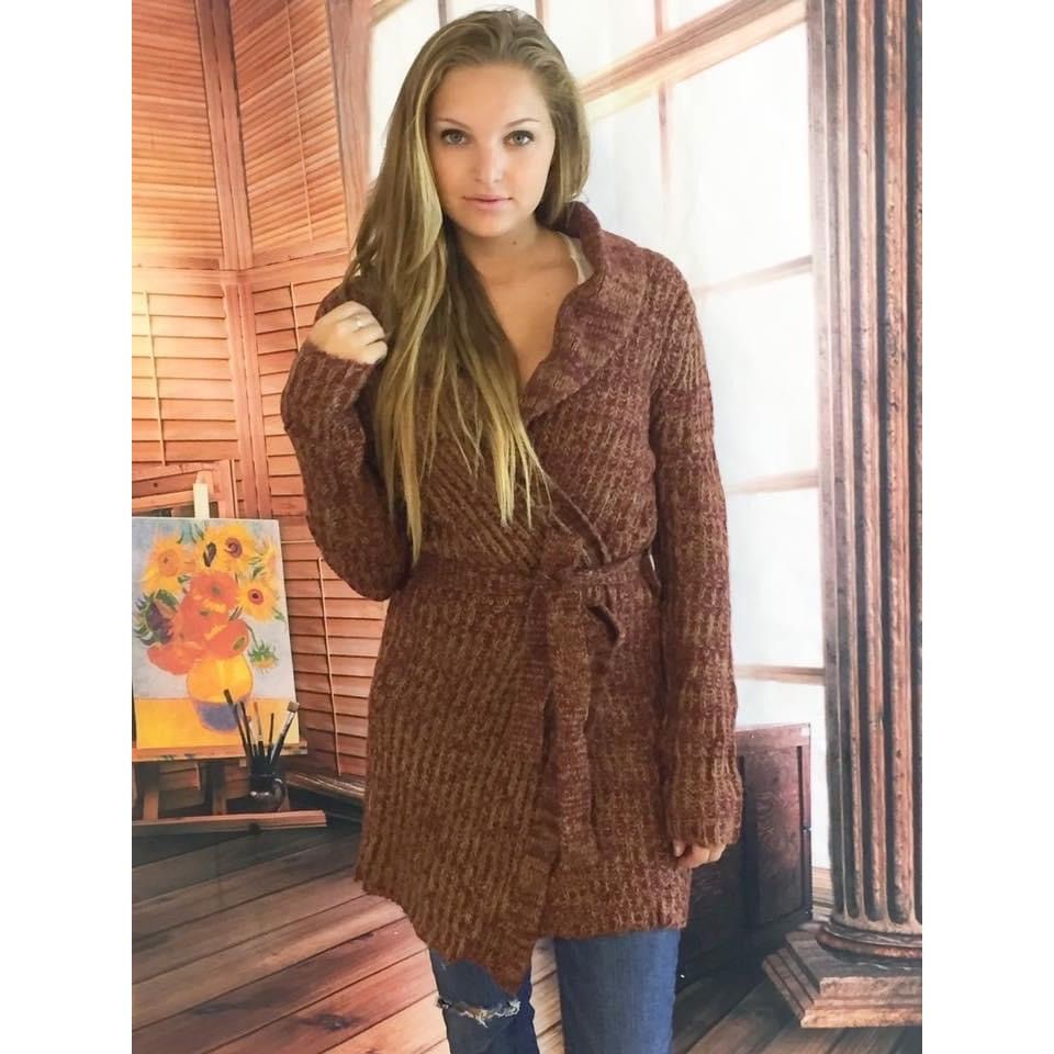 Other NWT Rust Removable Faux Fur Trim Tie Waist Longline Cardigan Size S / US 4 / IT 40 - 1 Thumbnail