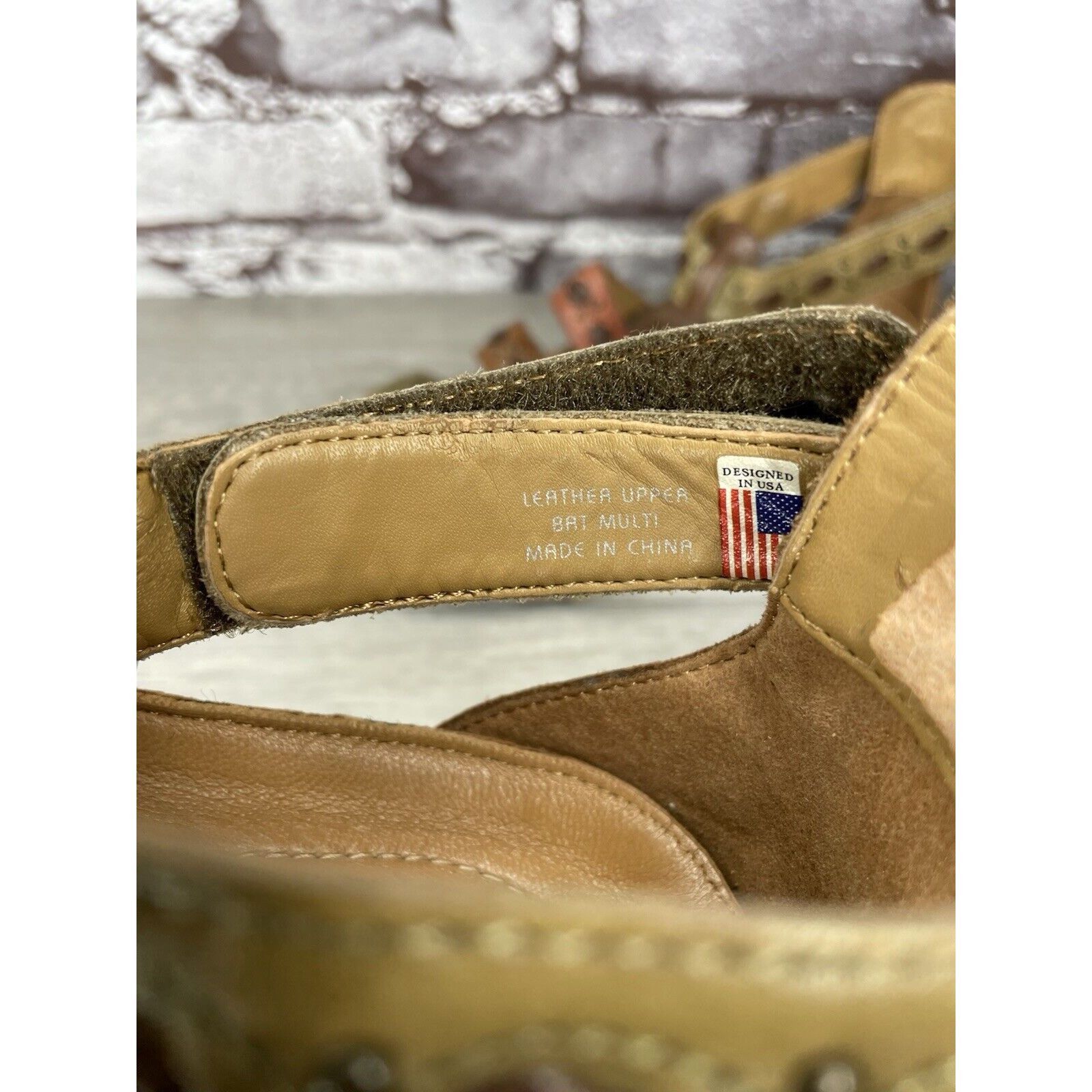 Other Earth Kalso Empire Bat Brown Leather Green Ankle Strap Wedge Size US 7.5 / IT 37.5 - 8 Thumbnail