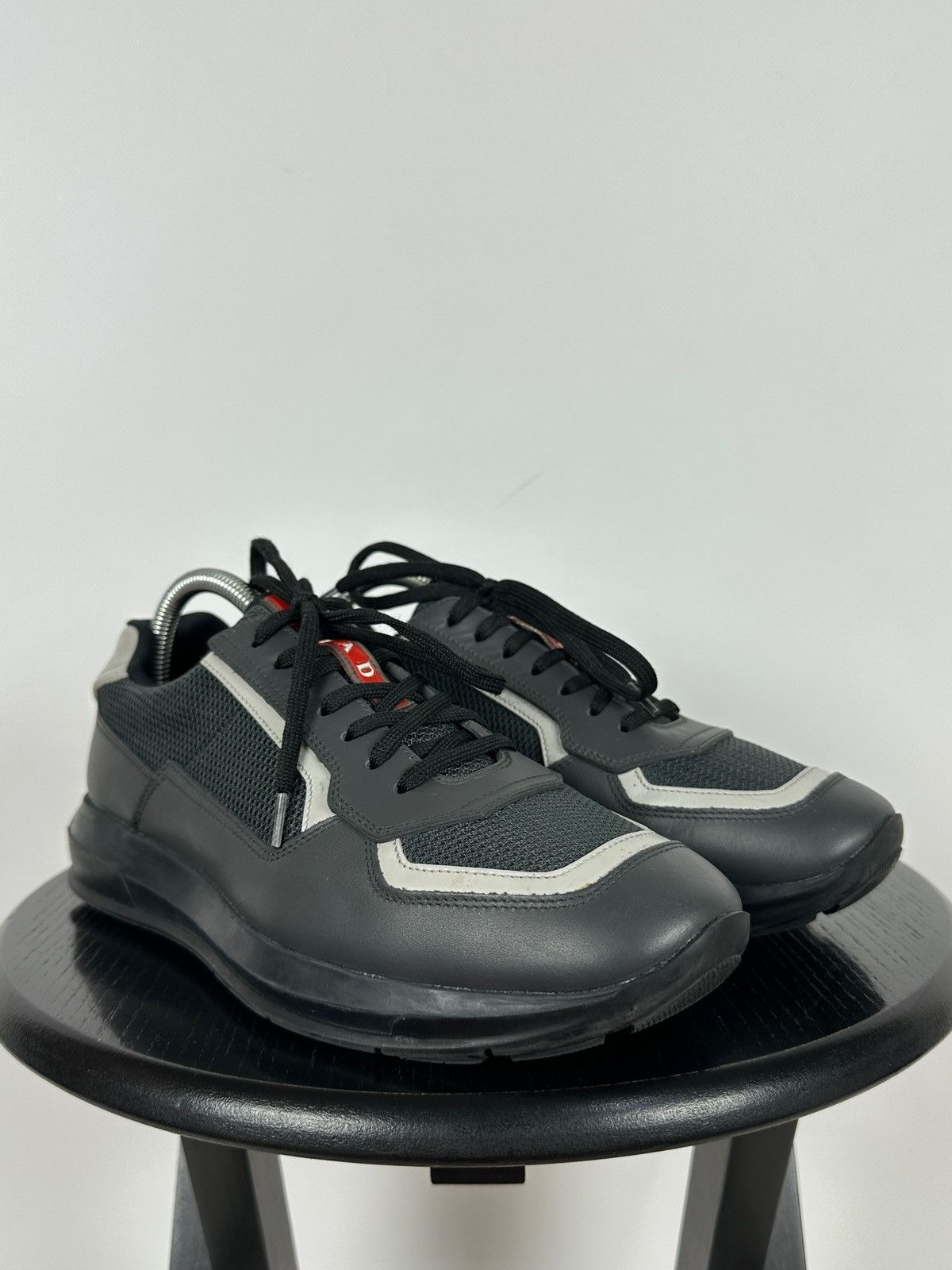 Prada Prada Grey Leather Red Tab Sneakers Size US 6.5 / EU 39-40 - 13 Thumbnail