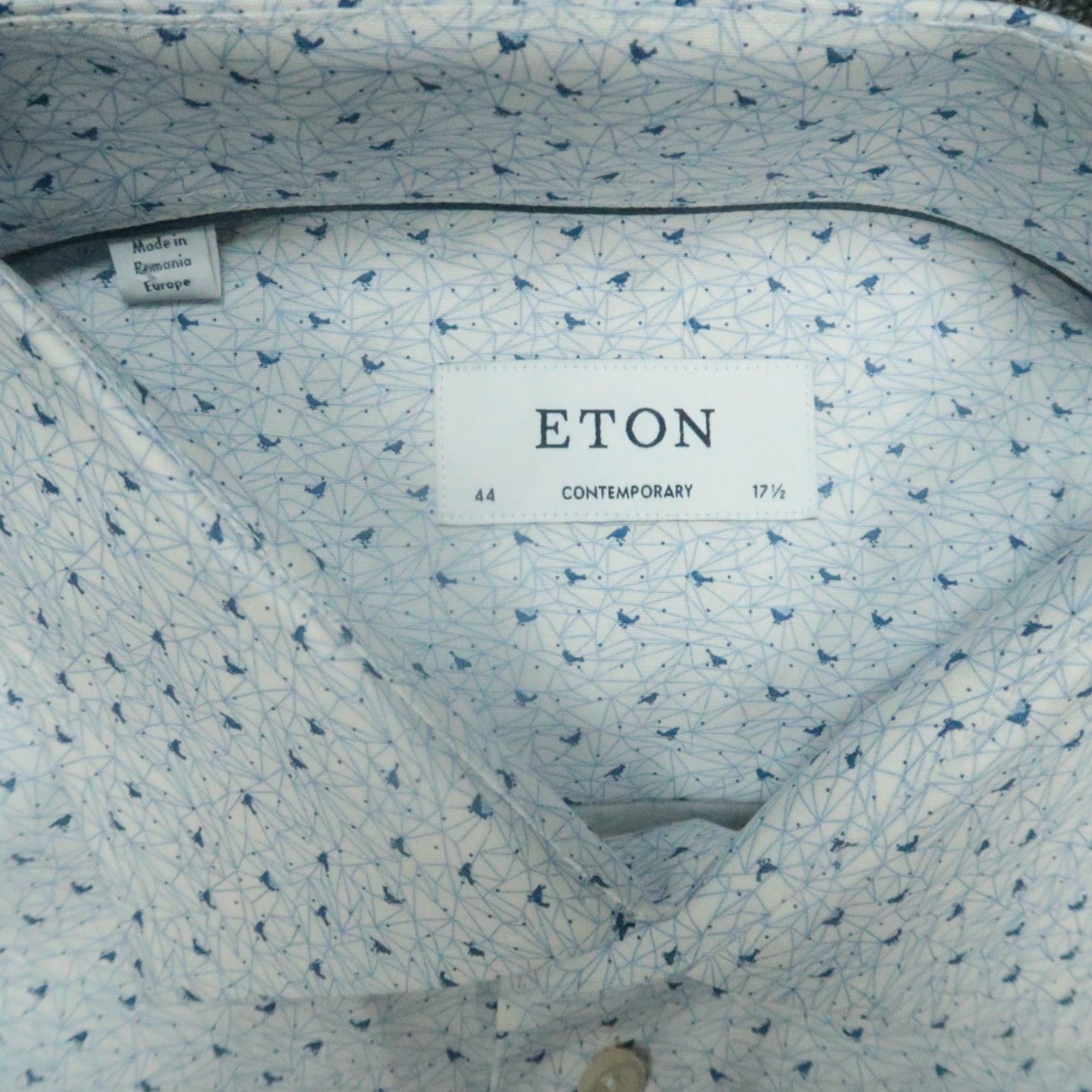 Eton Eton Shirt Mens XL White Blue Geo Bird Contemporary Long Sleeve Button Up Size US XL / EU 56 / 4 - 3 Thumbnail