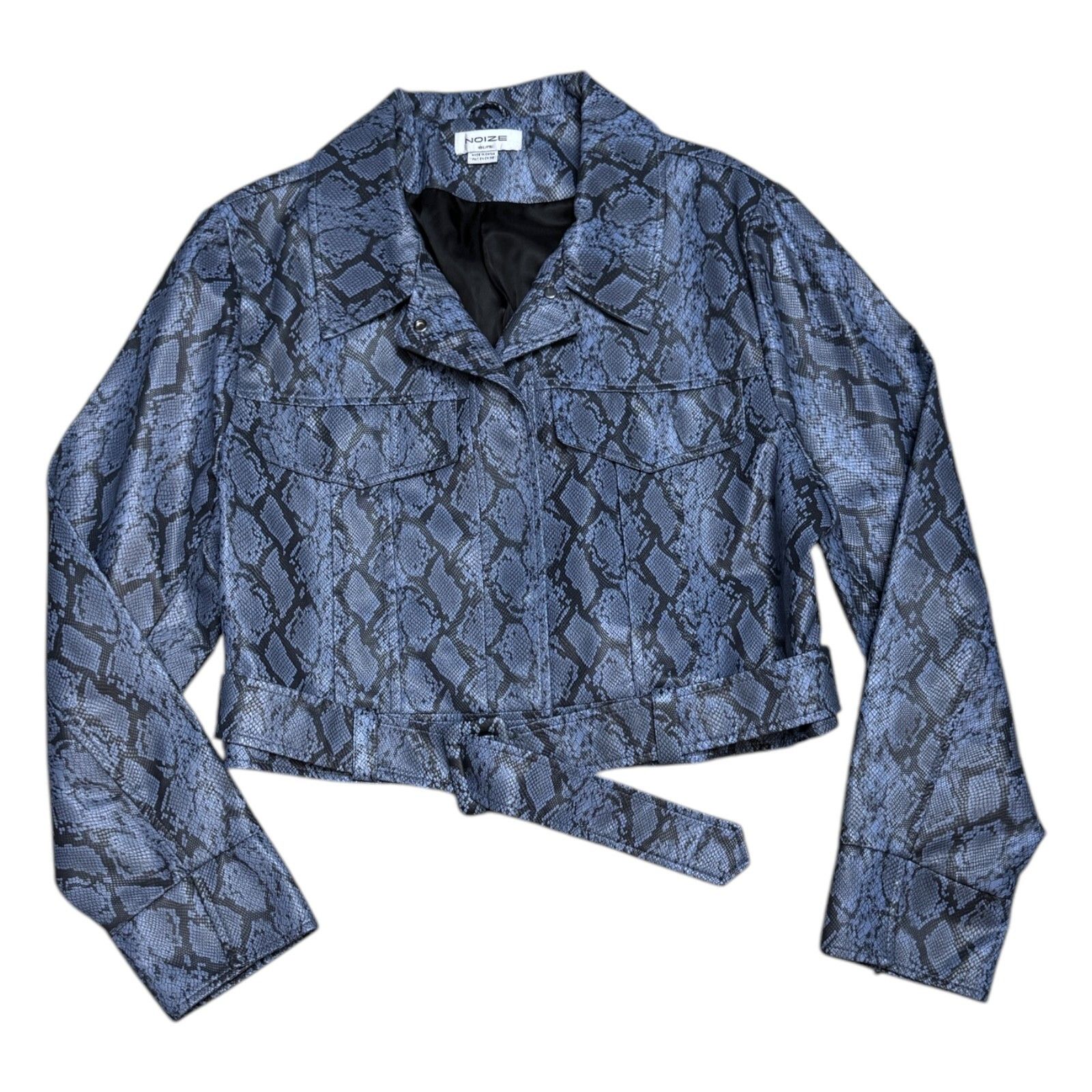 Other NOIZE Faux Vegan LEATHER Blue Cropped Bomber Jacket 2XL Size XXL / US 16-18 / IT 52-54 - 2 Thumbnail