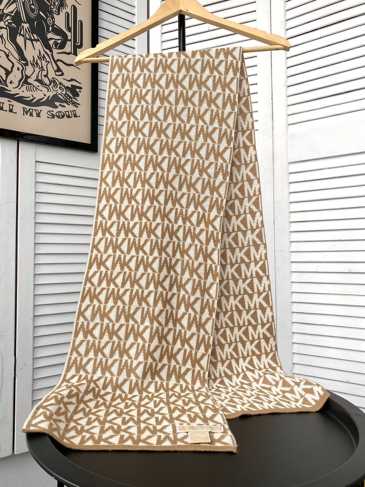 Designer × Michael Kors Michael Kors Wool Monogram MK Scarf Size ONE SIZE - 8 Thumbnail