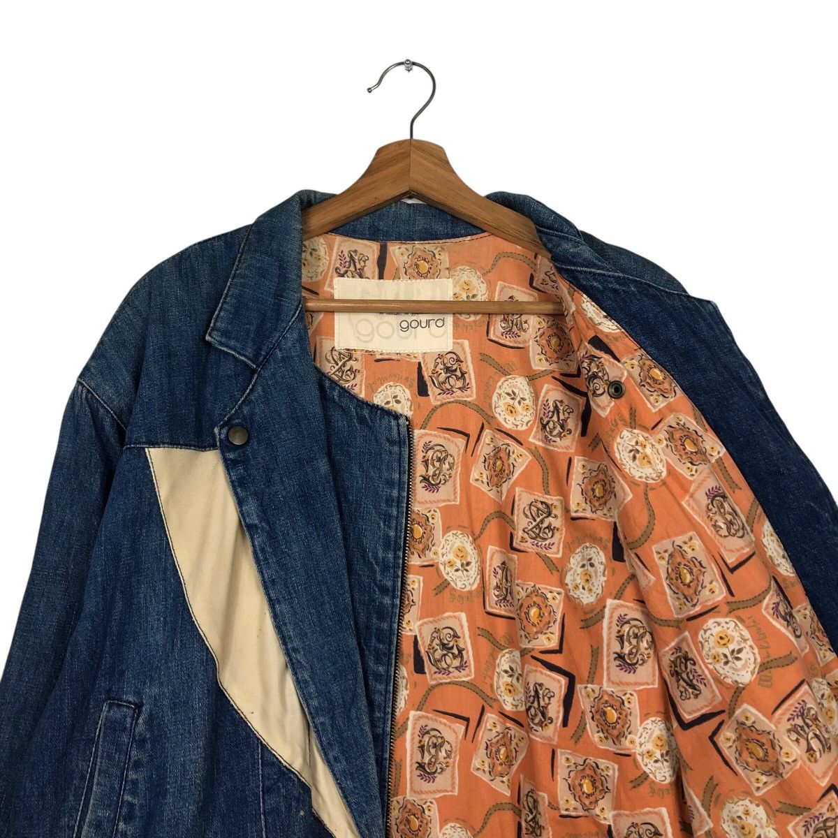 Japanese Brand × Vintage 📌Vtg Denim Bomber Jacket Gourd Double Collar Issey Miyake Size US M / EU 48-50 / 2 - 13 Thumbnail