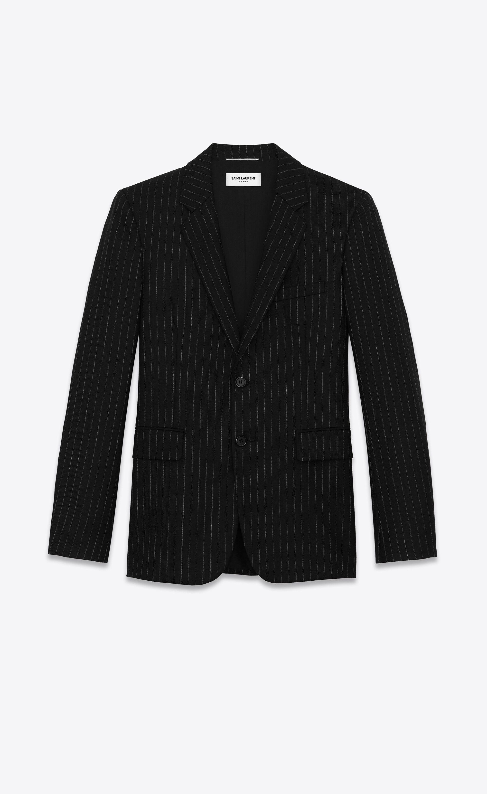 Saint Laurent Paris o1s1wg111224 Jacket Rive Gauche Stripes Wool Flannel Black Size US M / EU 48-50 / 2 - 1 Thumbnail