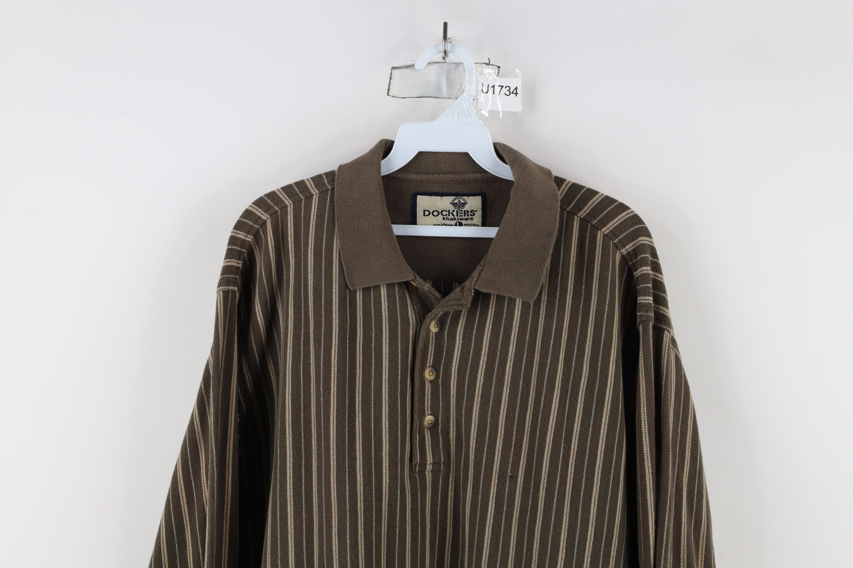 Vintage Vintage 90s Streetwear Striped Thermal Knit Long Sleeve Polo Size US L / EU 52-54 / 3 - 2 Thumbnail