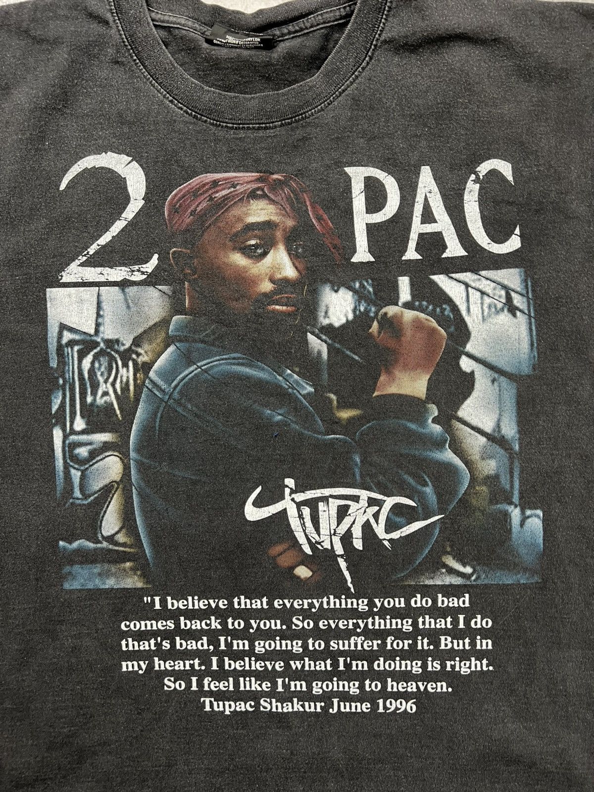 Vintage Vintage 90s Tupac 2pac 90s T Shirt Rare Black Size US XL / EU 56 / 4 - 3 Thumbnail